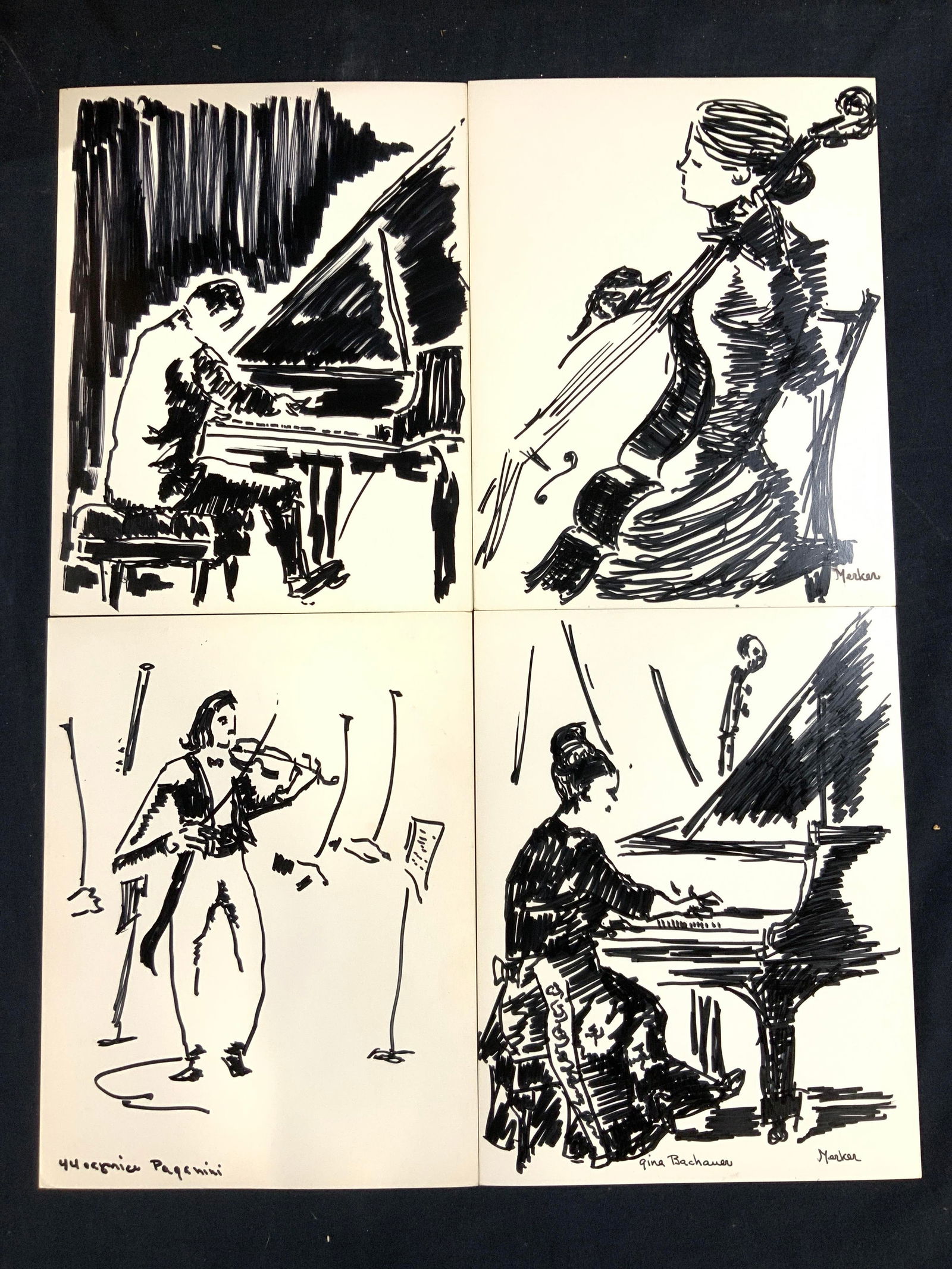 4 Merker Sgd Musicians Ink Drawings (1 of 10)