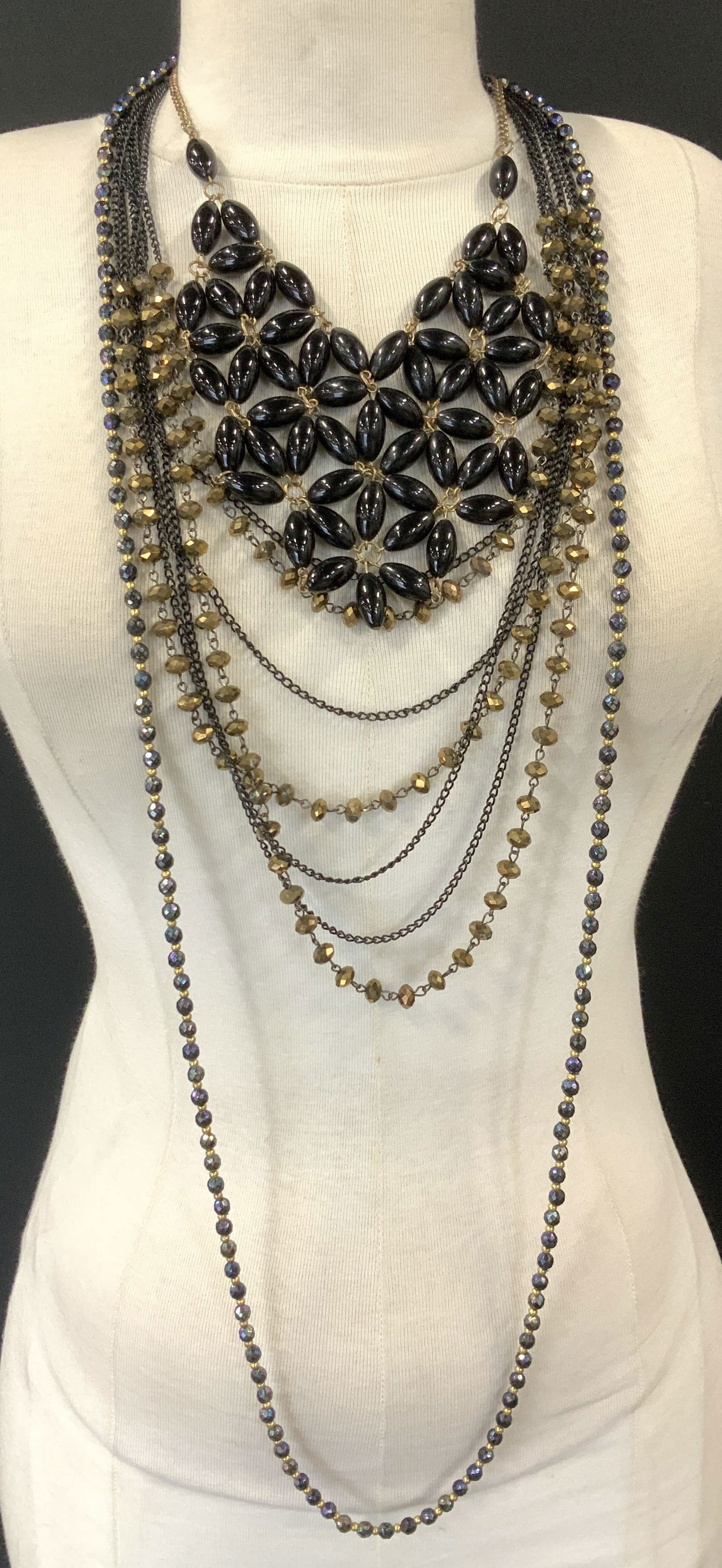 Lot 3 Beaded Necklaces, Chunky Bib Neck, AB Beads (1 of 8)