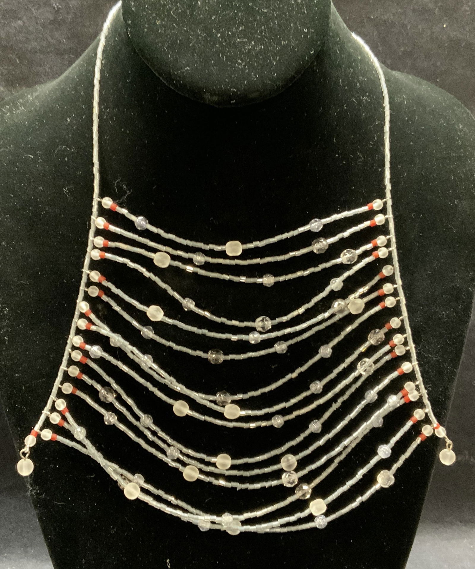 Silver Tone Beaded Crystal Bib Necklace (1 of 7)
