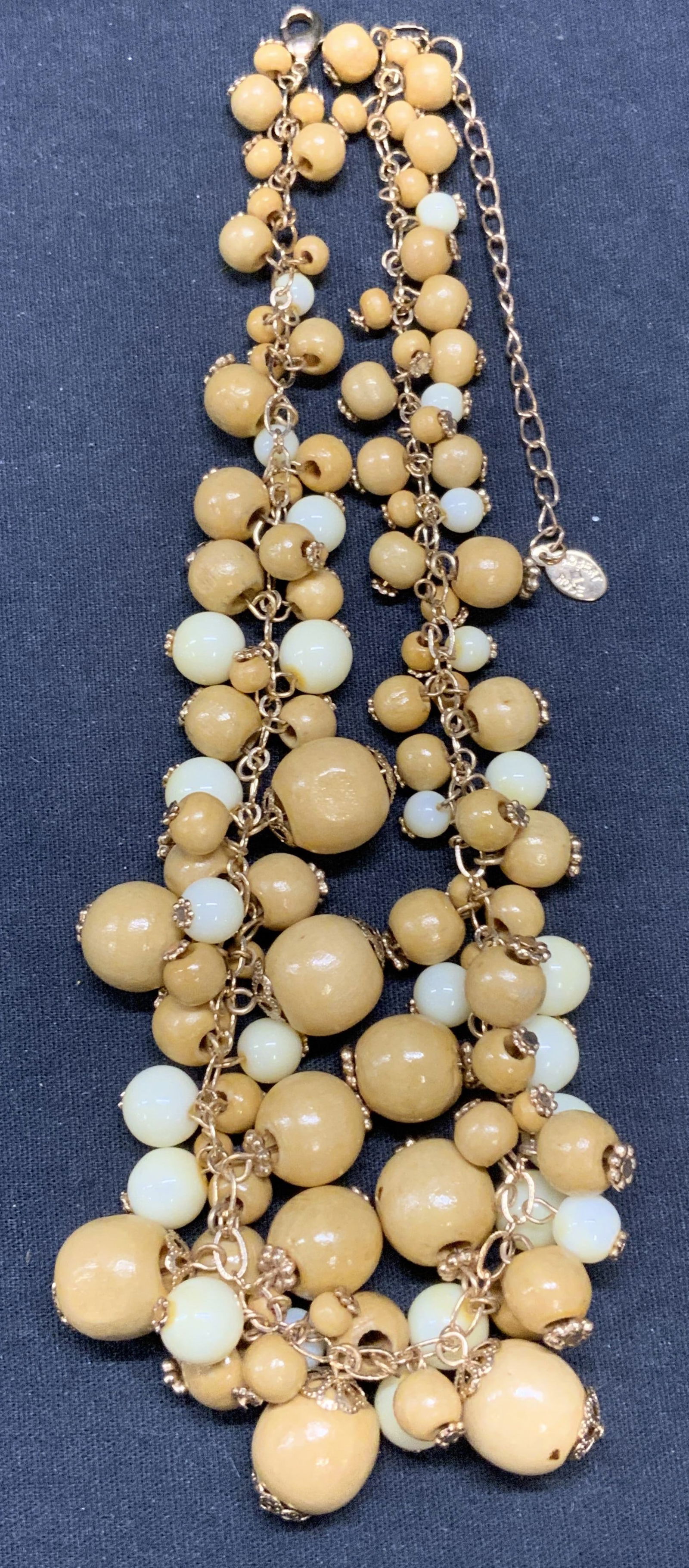 ROBERT ROSE Gold Tn White & Tan Beaded Necklace (1 of 6)