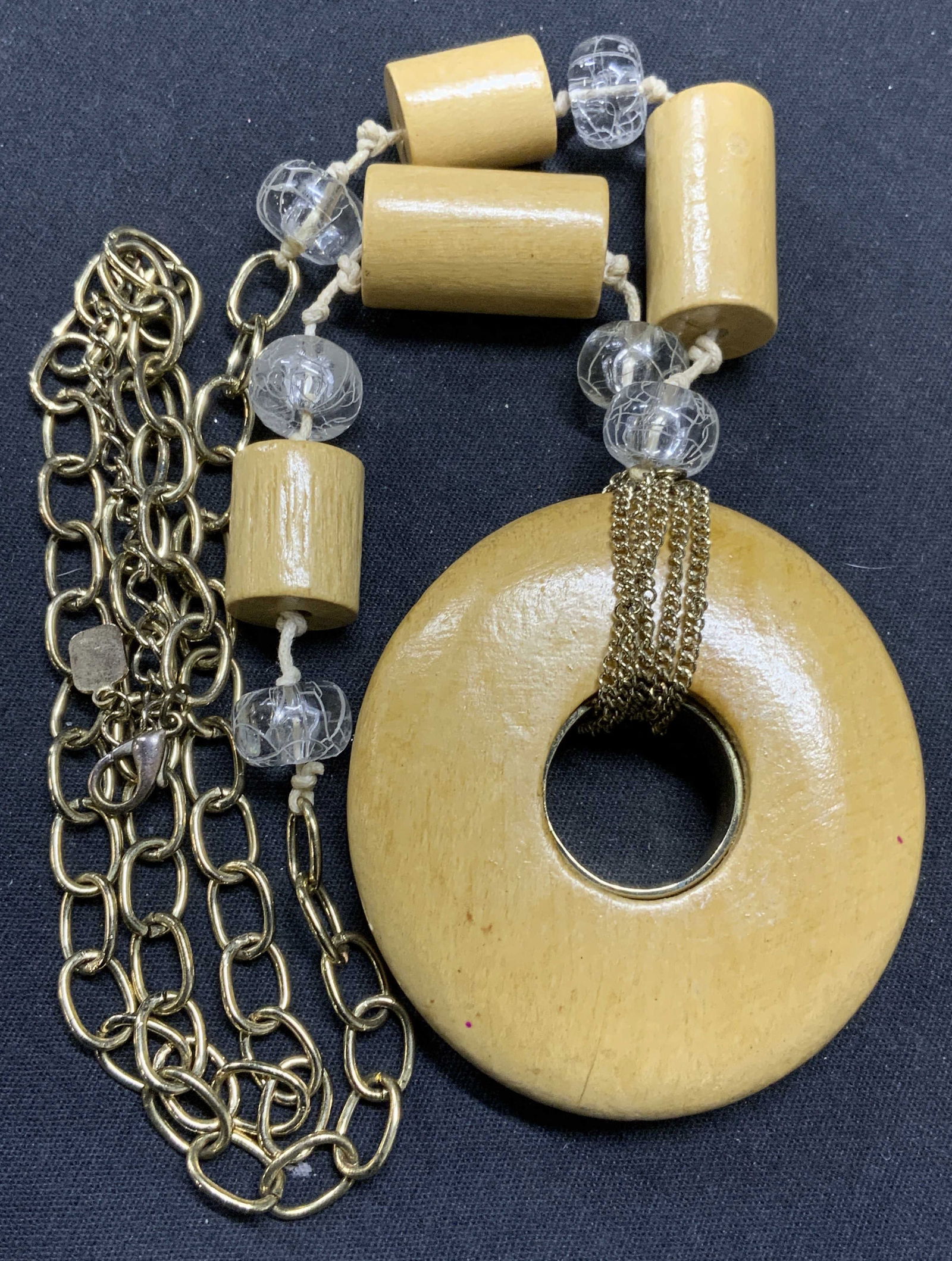 Signed Chunky Wood Beaded Pendant Necklace (1 of 6)