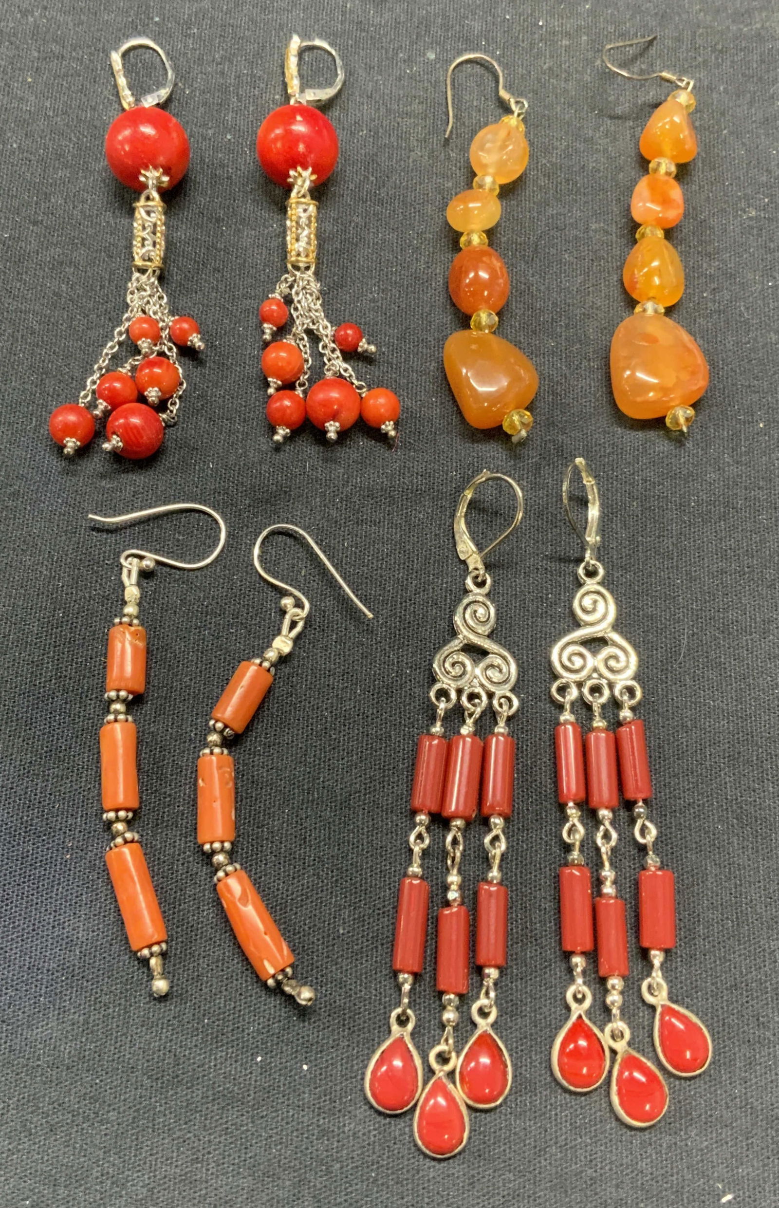 Lot 4 Carnelian, Coral, More Dangle Earrings (1 of 10)