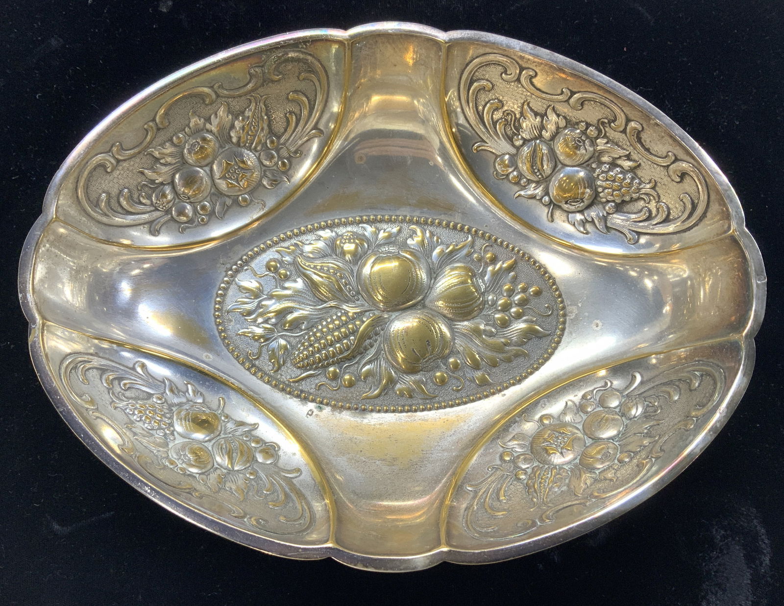 Repousse Art Nouveau Footed Bowl w Corn & Fruit (1 of 7)
