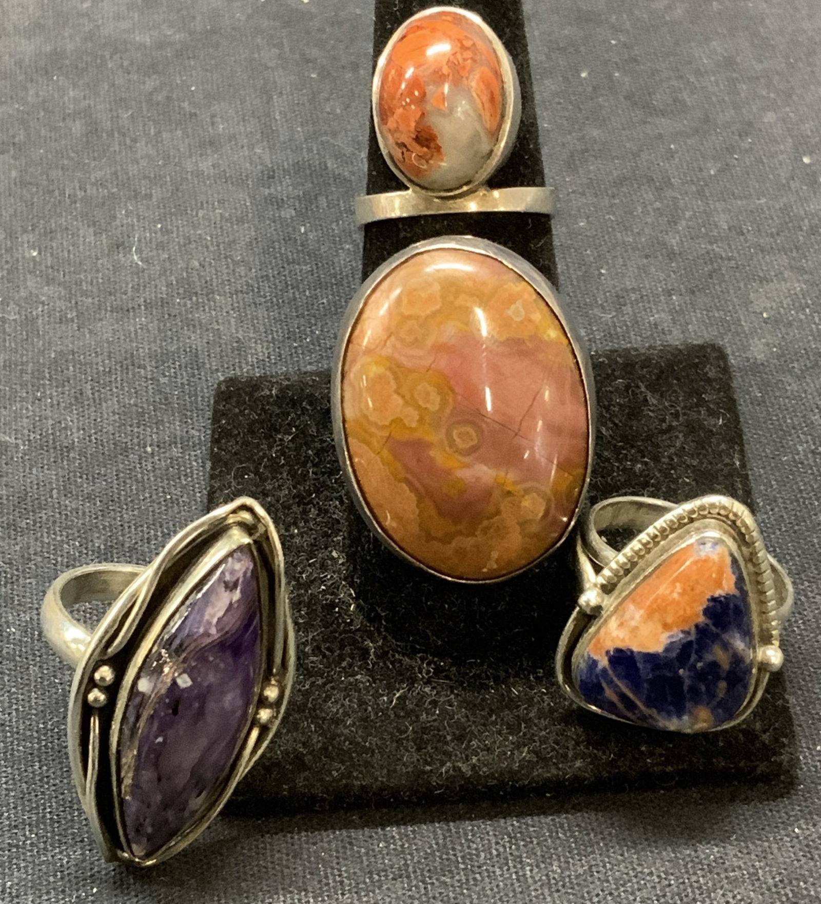 Lot 4 Sterling Silver Agate & Glass Rings (1 of 16)