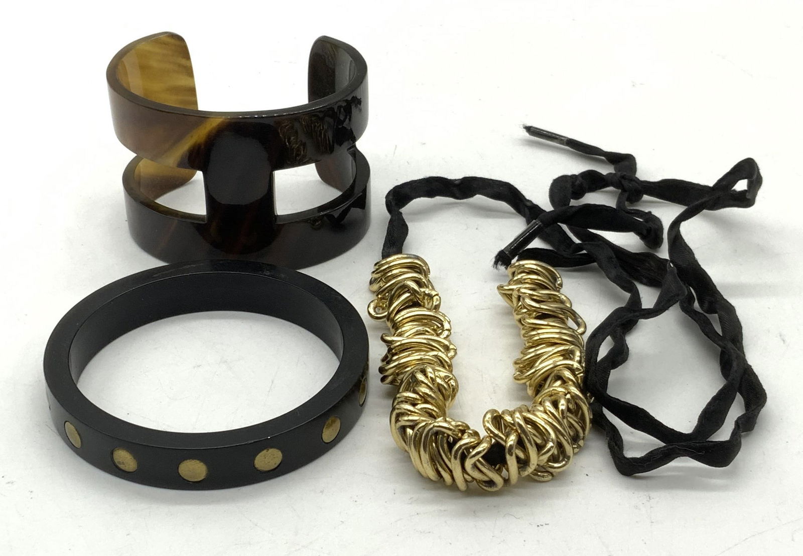 Lot 3 Gold Tn Black Ribbon Necklace, Bracelets (1 of 12)