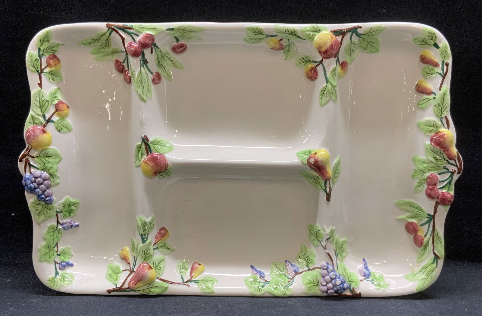 Vtg Majolica Ceramic Fruit Divided Platter, Italy (1 of 7)