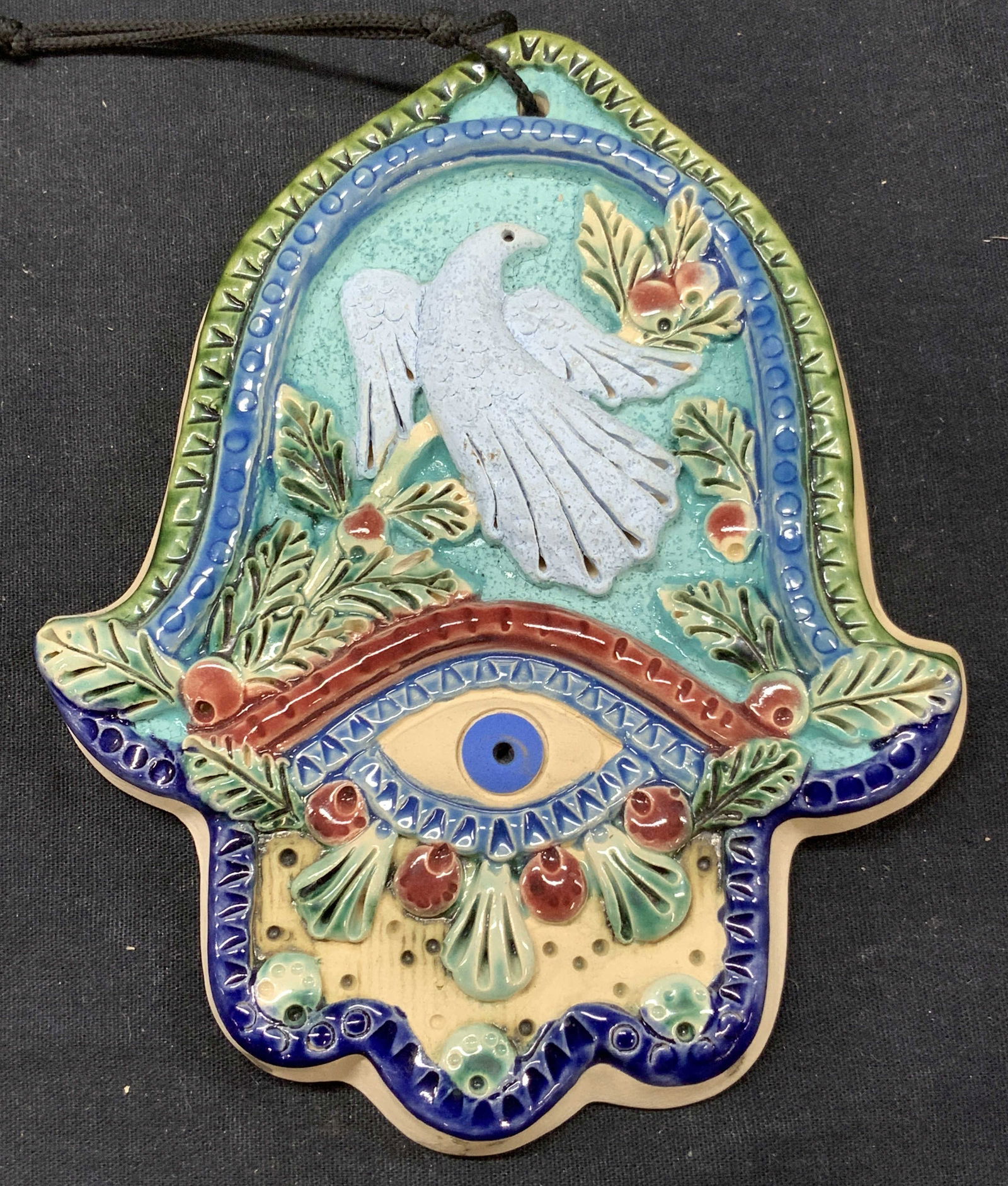 Ceramic Hamsa Eye & Dove Wall Hanger (1 of 7)