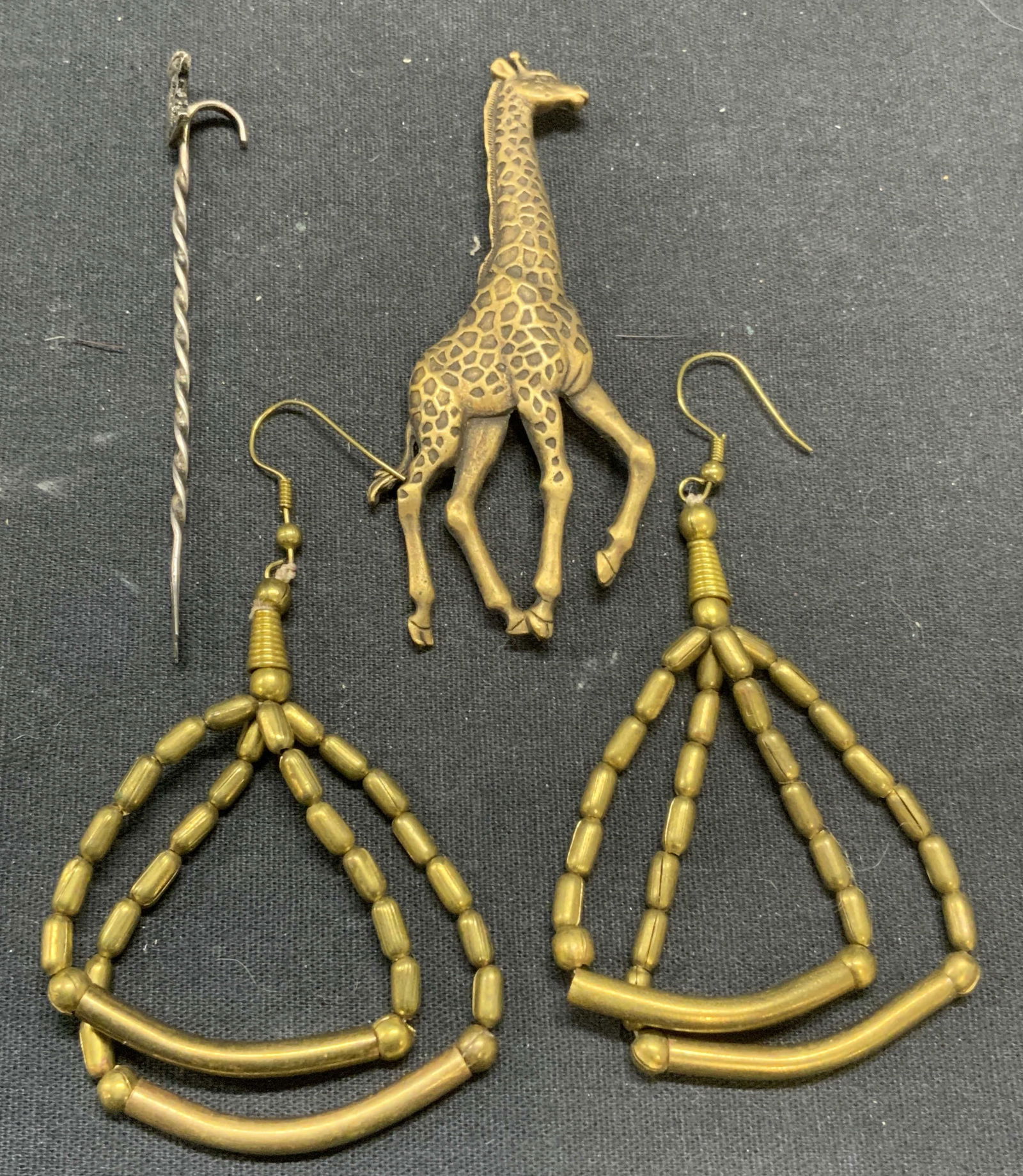 Lot 3 Brass Giraffe Brooch, Dangle Earrings, More (1 of 6)