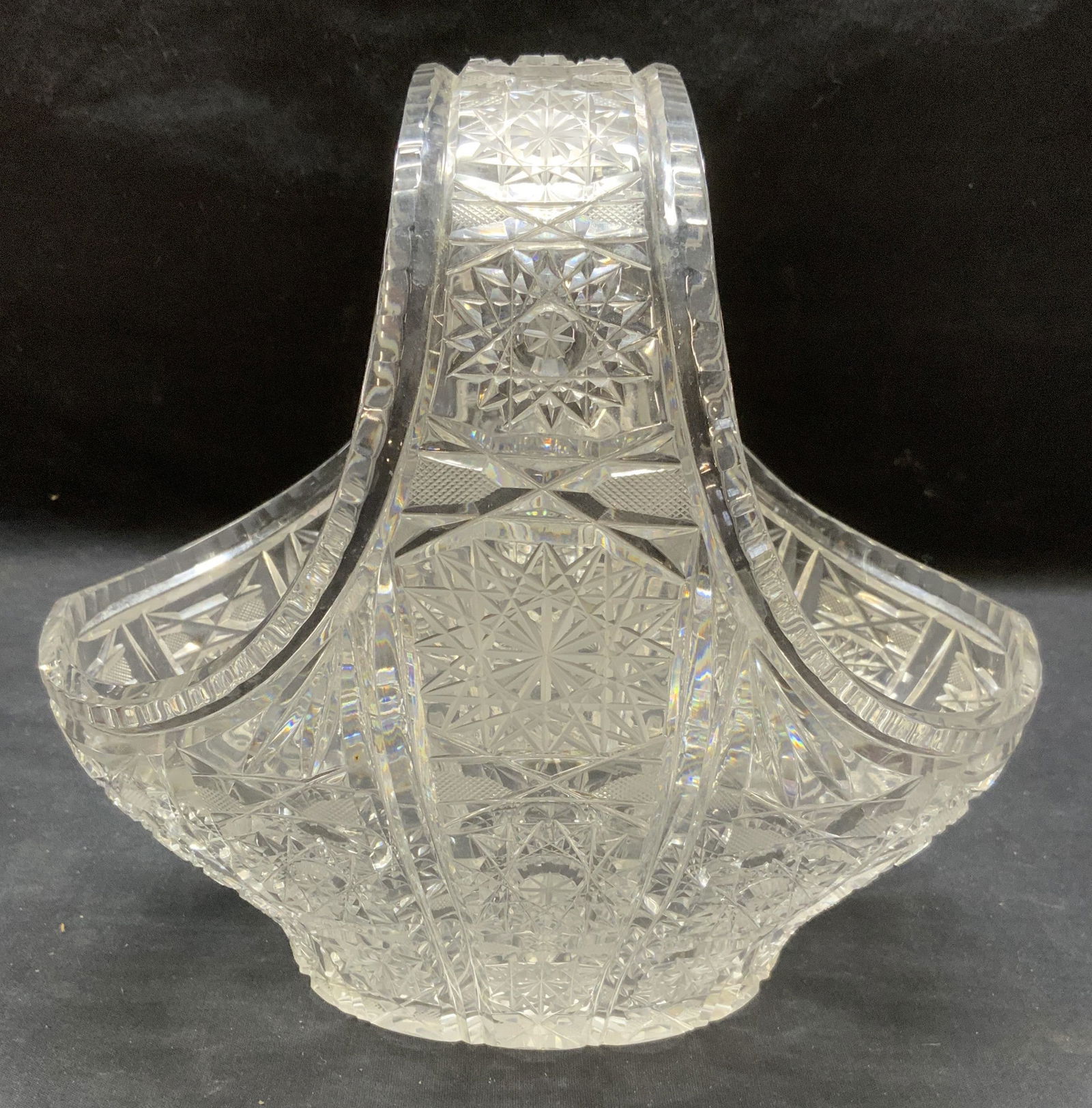 Vintage Cut Crystal Basket Bowl with Handle (1 of 6)