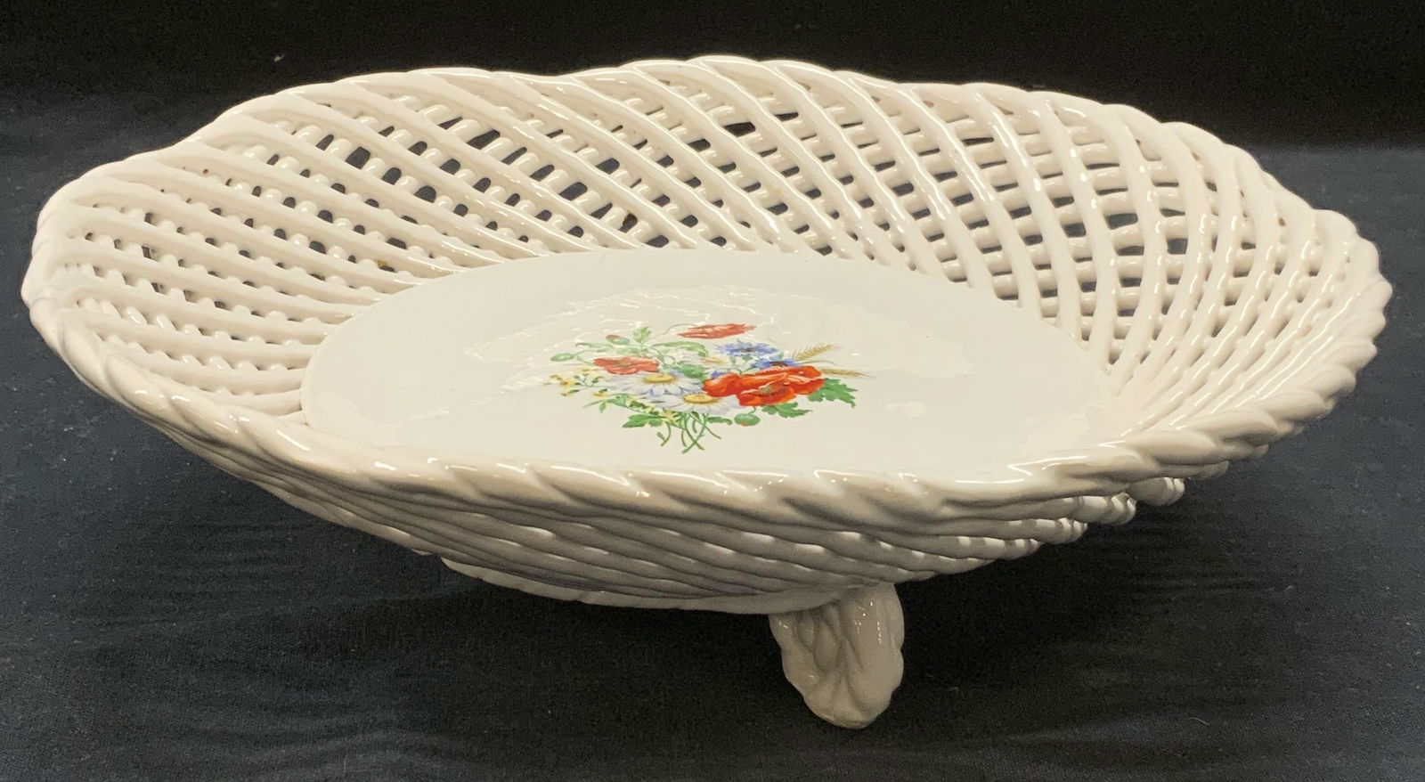 Vintage Ceramic Flower Basket Weave Bowl (1 of 7)