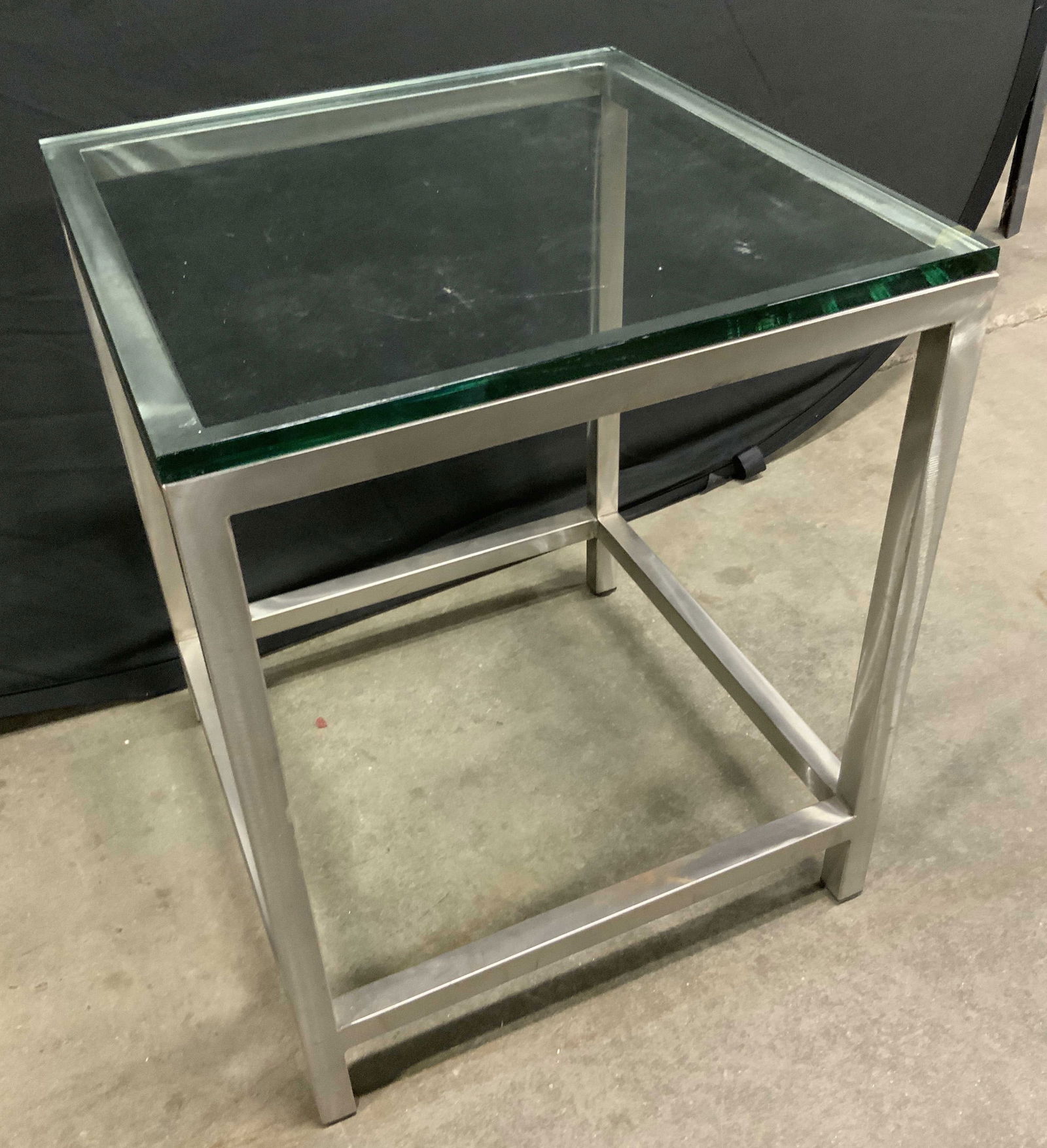Vntg Glass Top Open Metal Frame Square Side Table (1 of 10)
