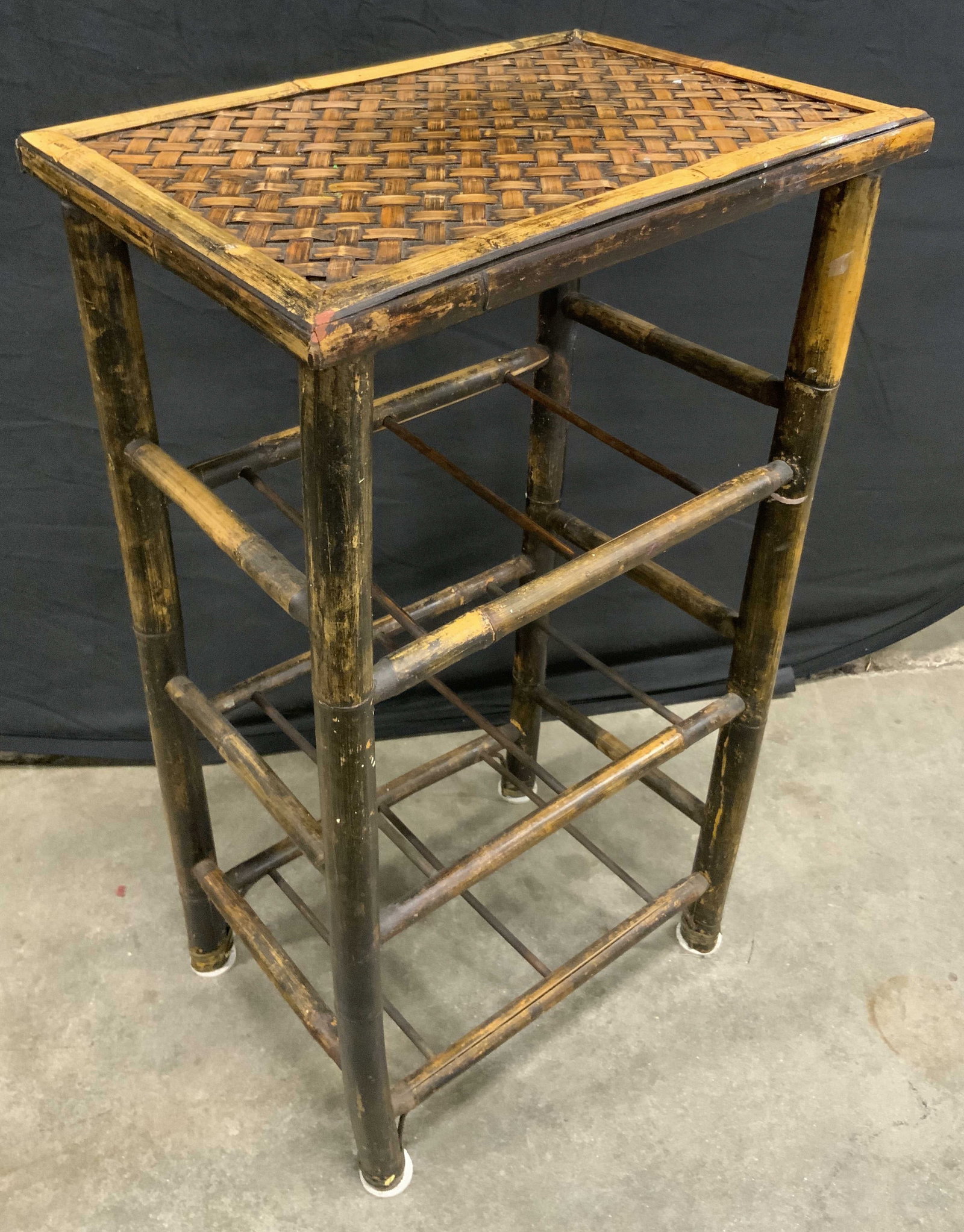Vintage Torched Rattan & Bamboo Floor Shelf (1 of 13)