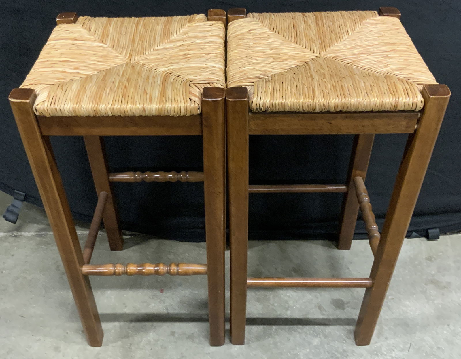 Pr French Country Style Woven Rush Seat Barstools (1 of 12)
