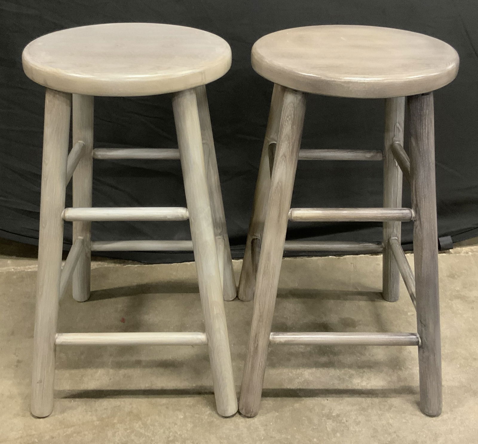 Pair Gray Wooden Round Top Counter Stools (1 of 9)