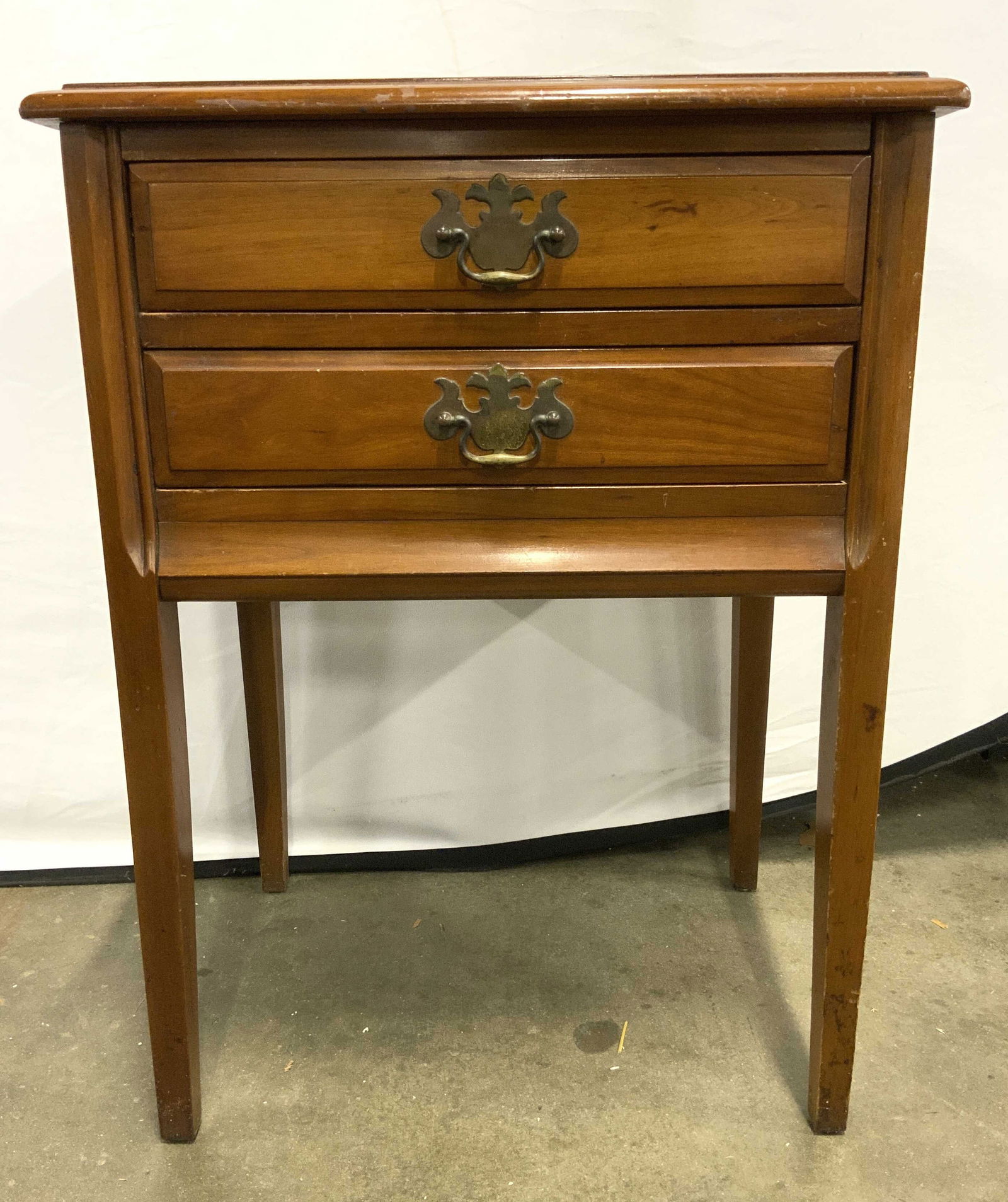 Vintage Cherry Wood Nightstand W 2 Drawers (1 of 8)