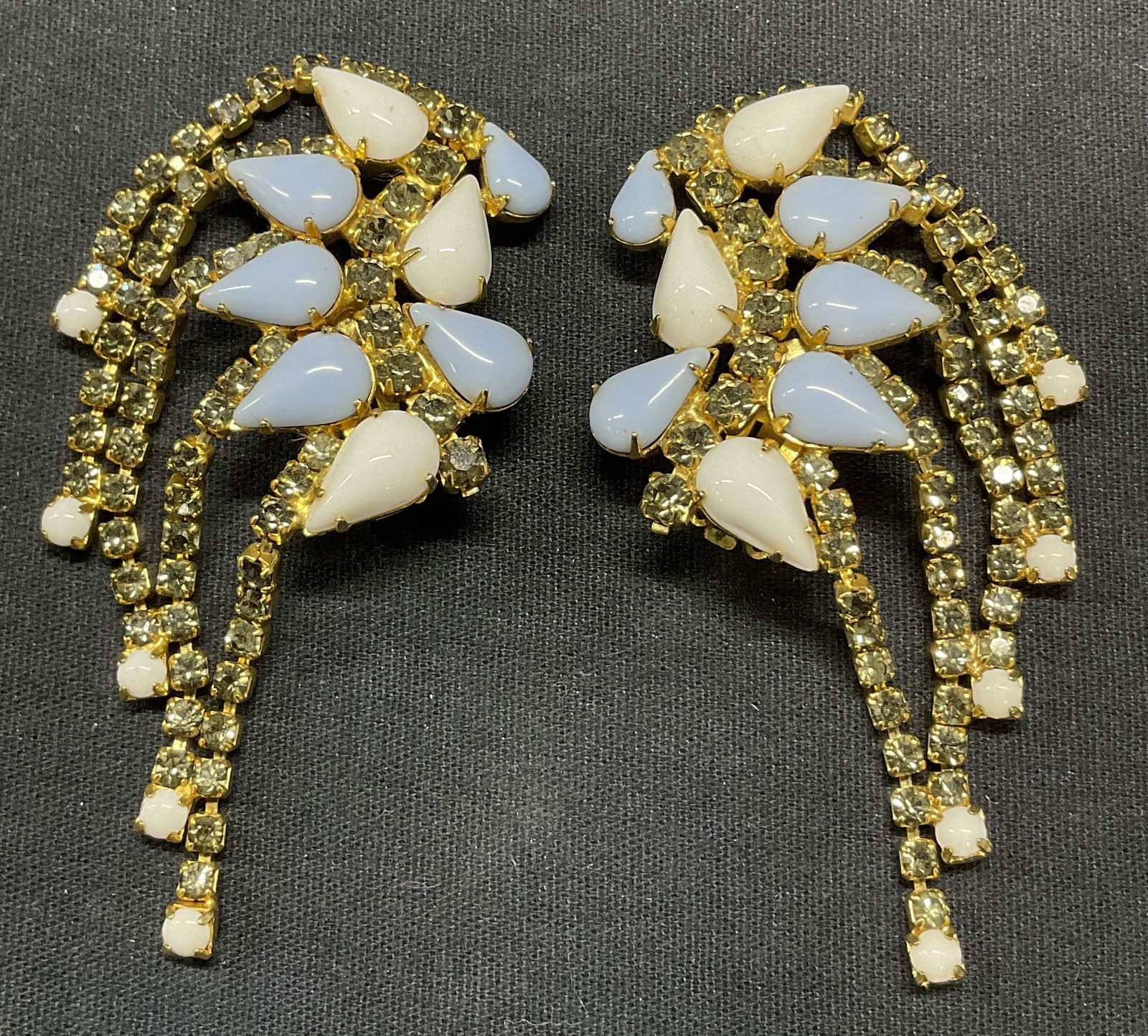 Vintage HOBE Gold Tn Crystal Statement Earrings (1 of 7)