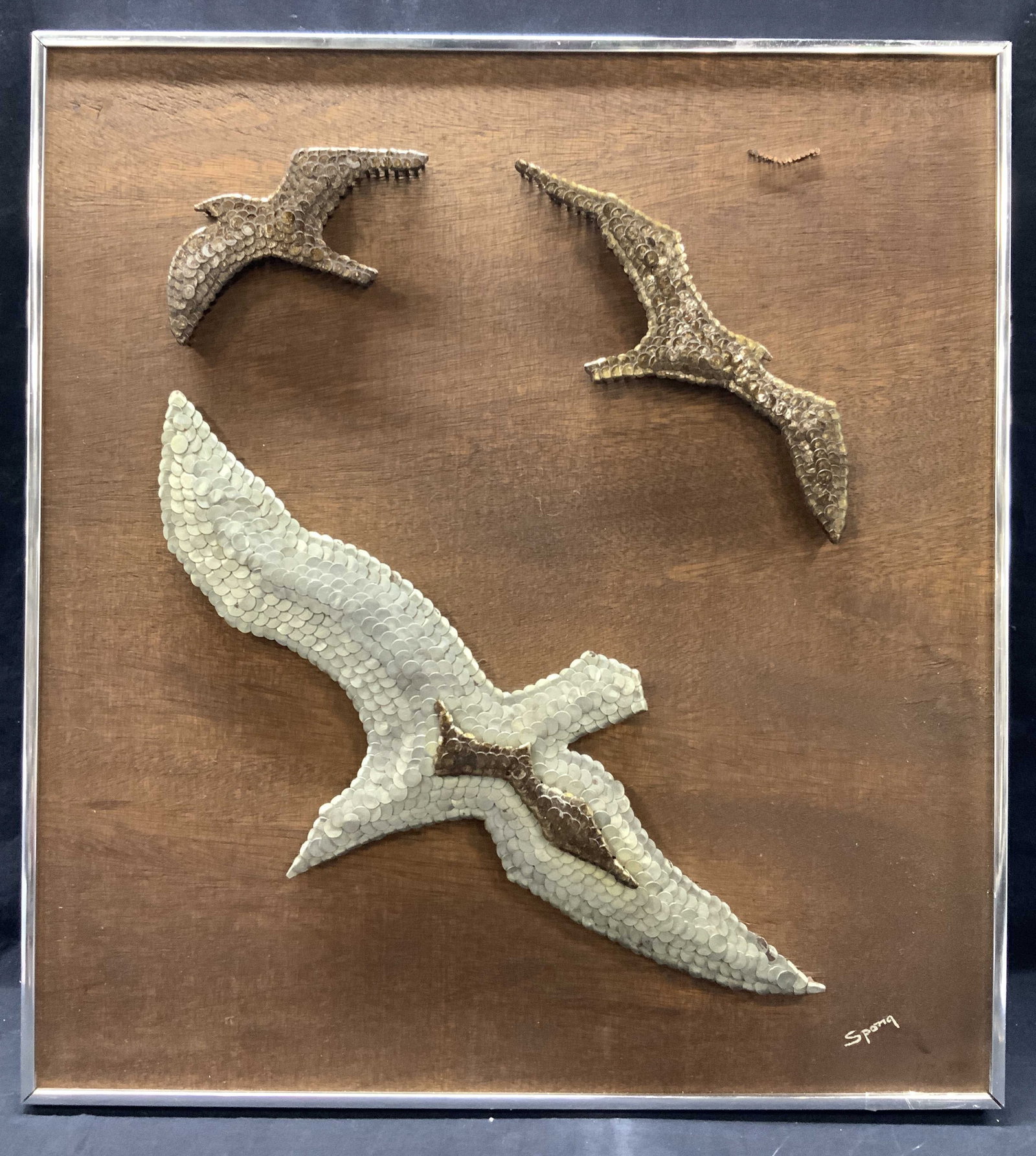 Spong Sgnd Brutalist Bird Nail Sculpture Panel 2ft (1 of 10)