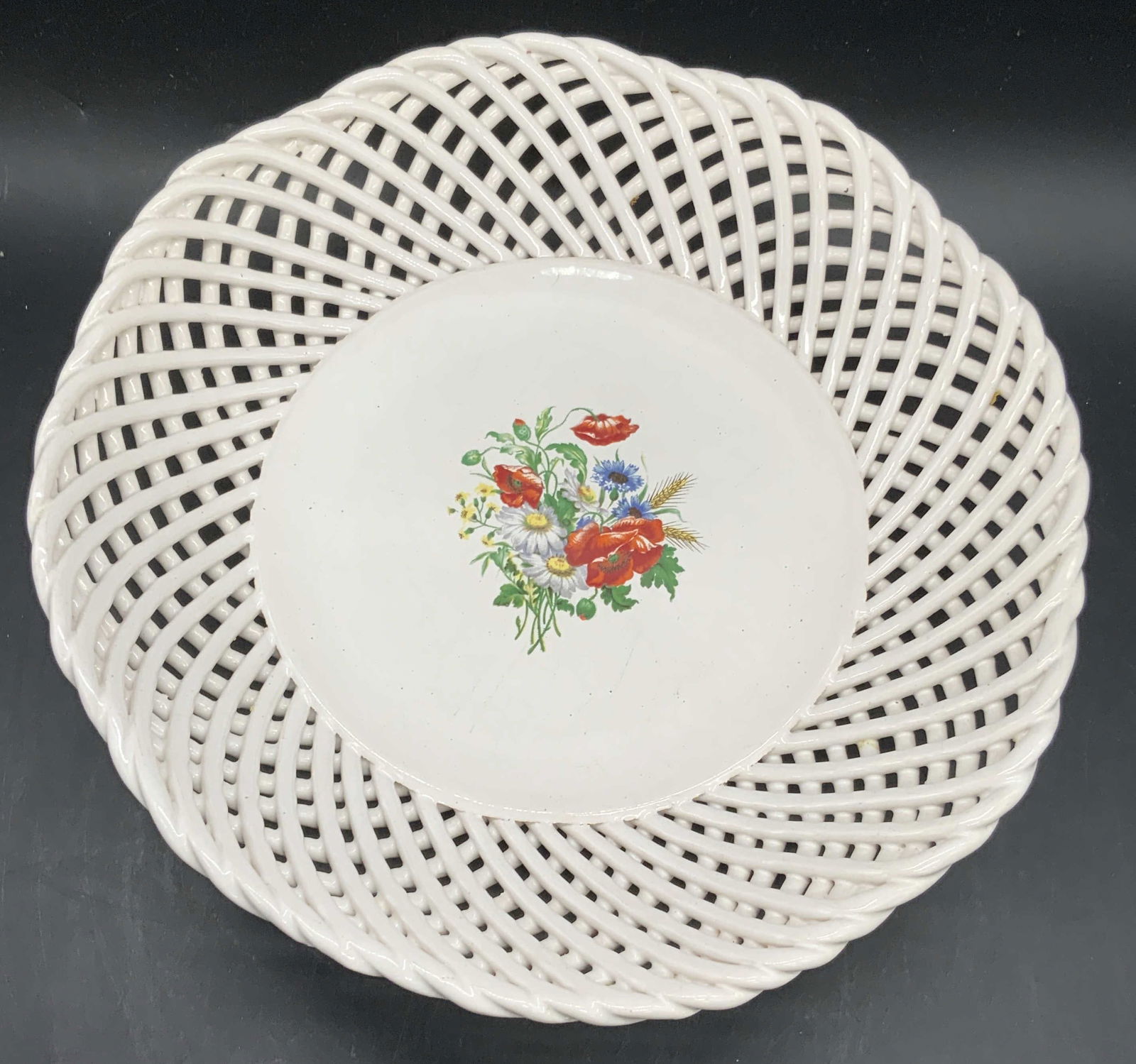Vintage Floral Motif Woven Ceramic Footed Bowl (1 of 9)