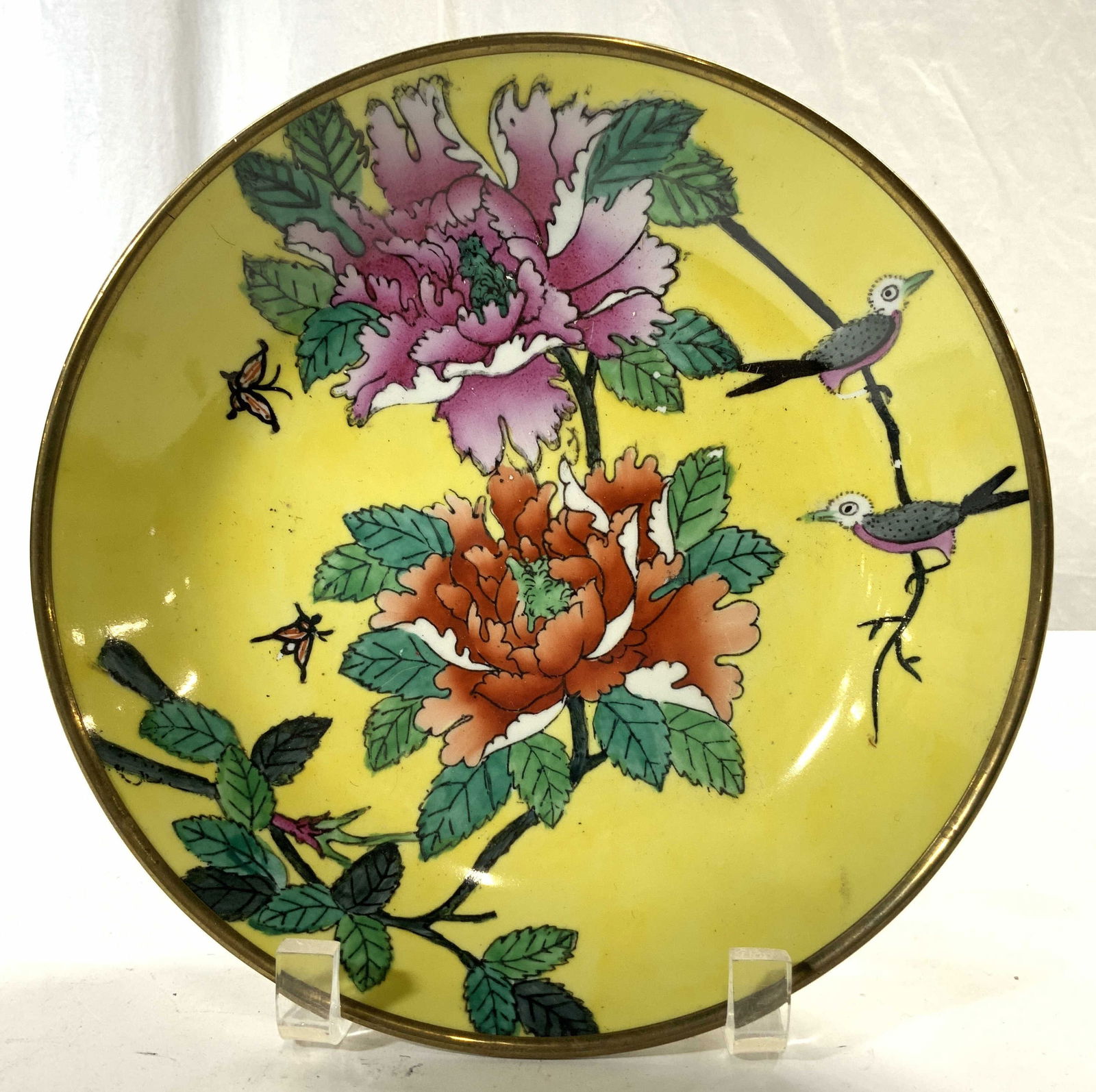 Asian Brass Encased Hand Painted Porc Bowl (1 of 7)