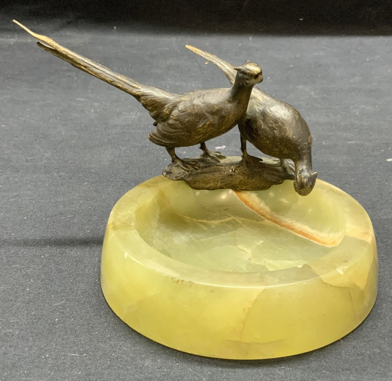 Vintage Bronze & Stone Pheasant Trinket Dish (1 of 6)
