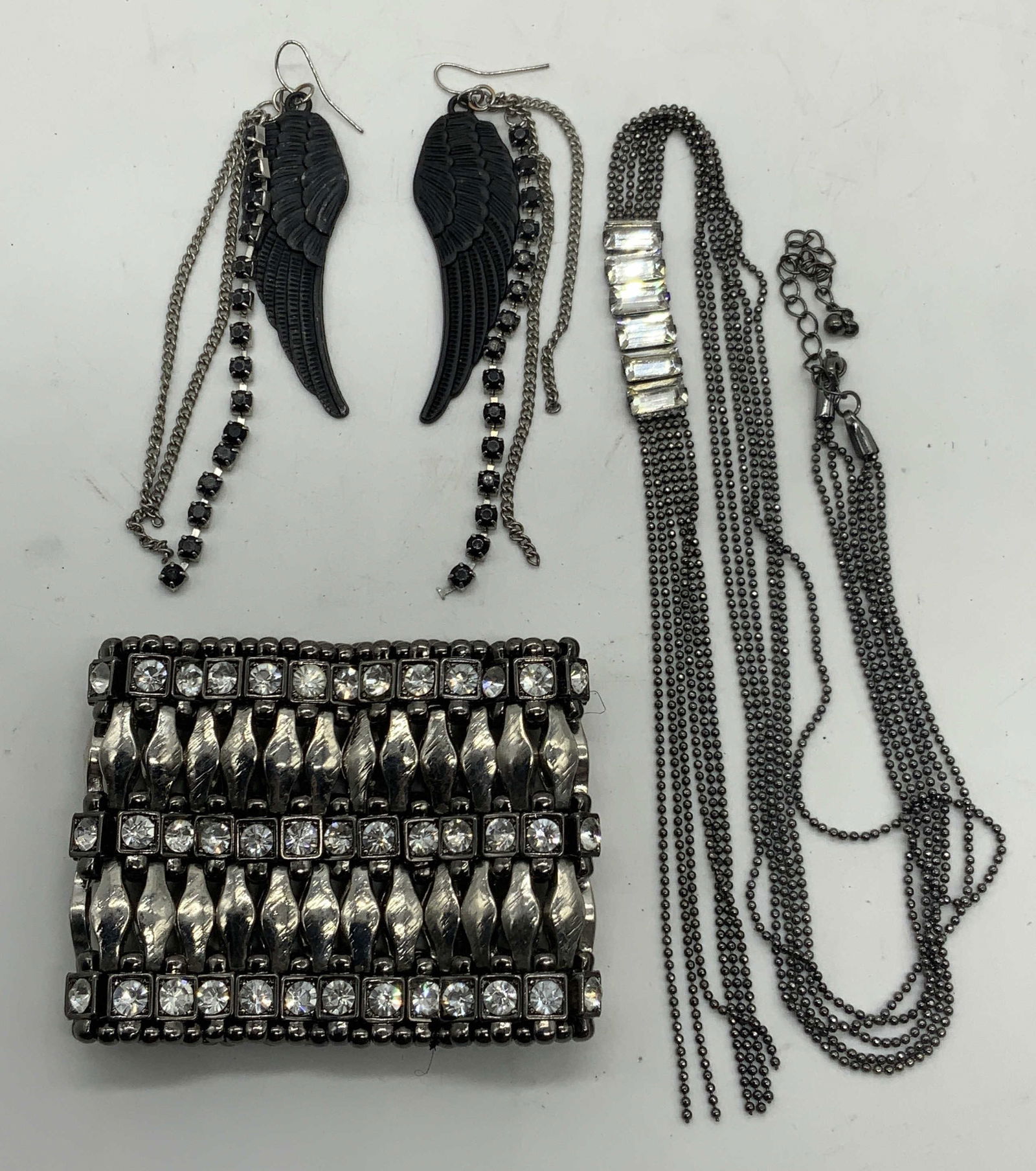 Lot 3 Chunky Silver Tn Crystal Bracelet, More (1 of 7)