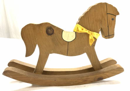 Folk Art Hand Made Wood Table Rocking Horse: Hand crafted wood rocking horse for shelf, dresser top, table. Vintage piece, 13 in. Long, 9 in ht. 2.5 in. Wide. Vintage Folk Art, decorative arts. Nursery room wood rocking horse for shelf, dresser