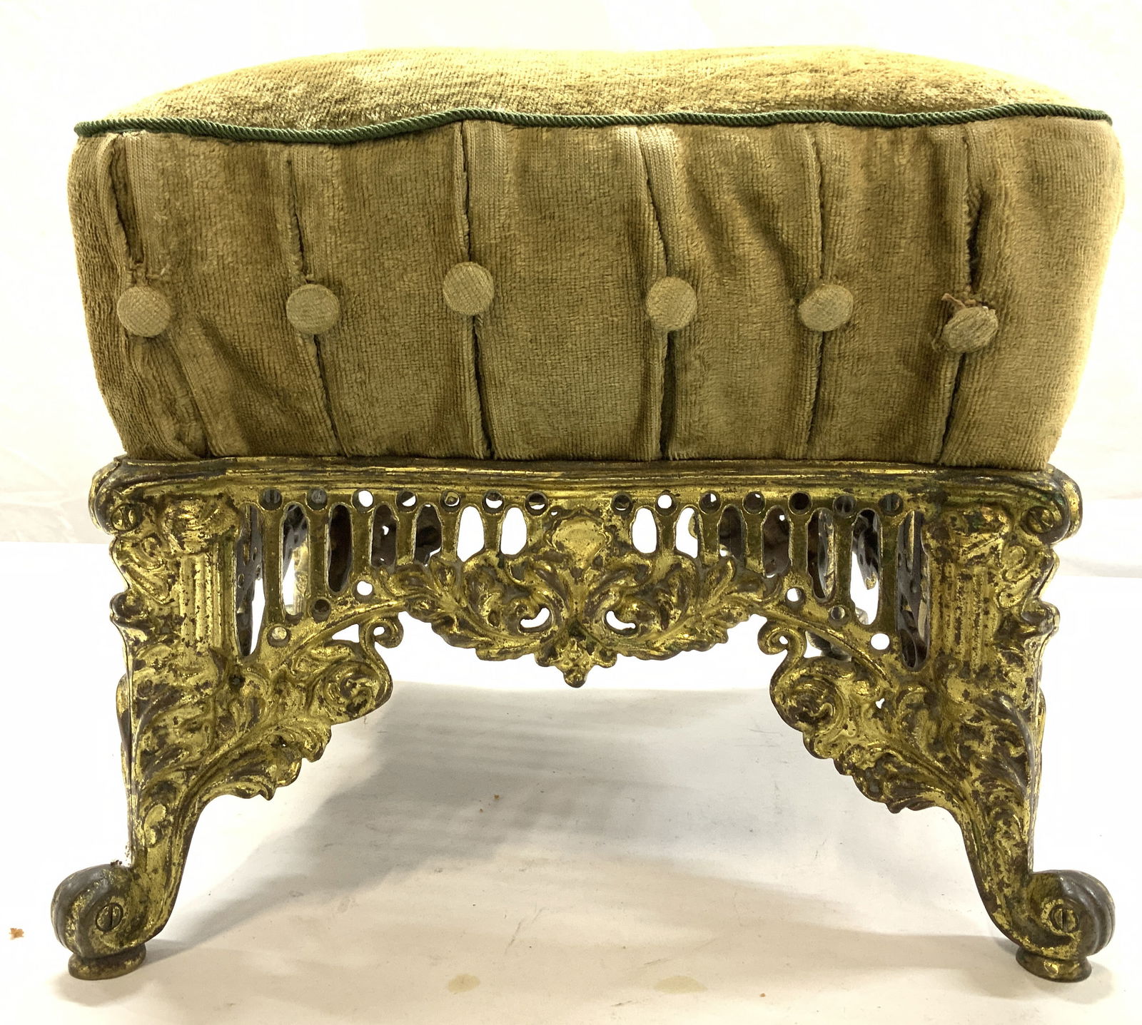 Early 20th C Gilt Bronze & Chenille Foot Stool (1 of 12)