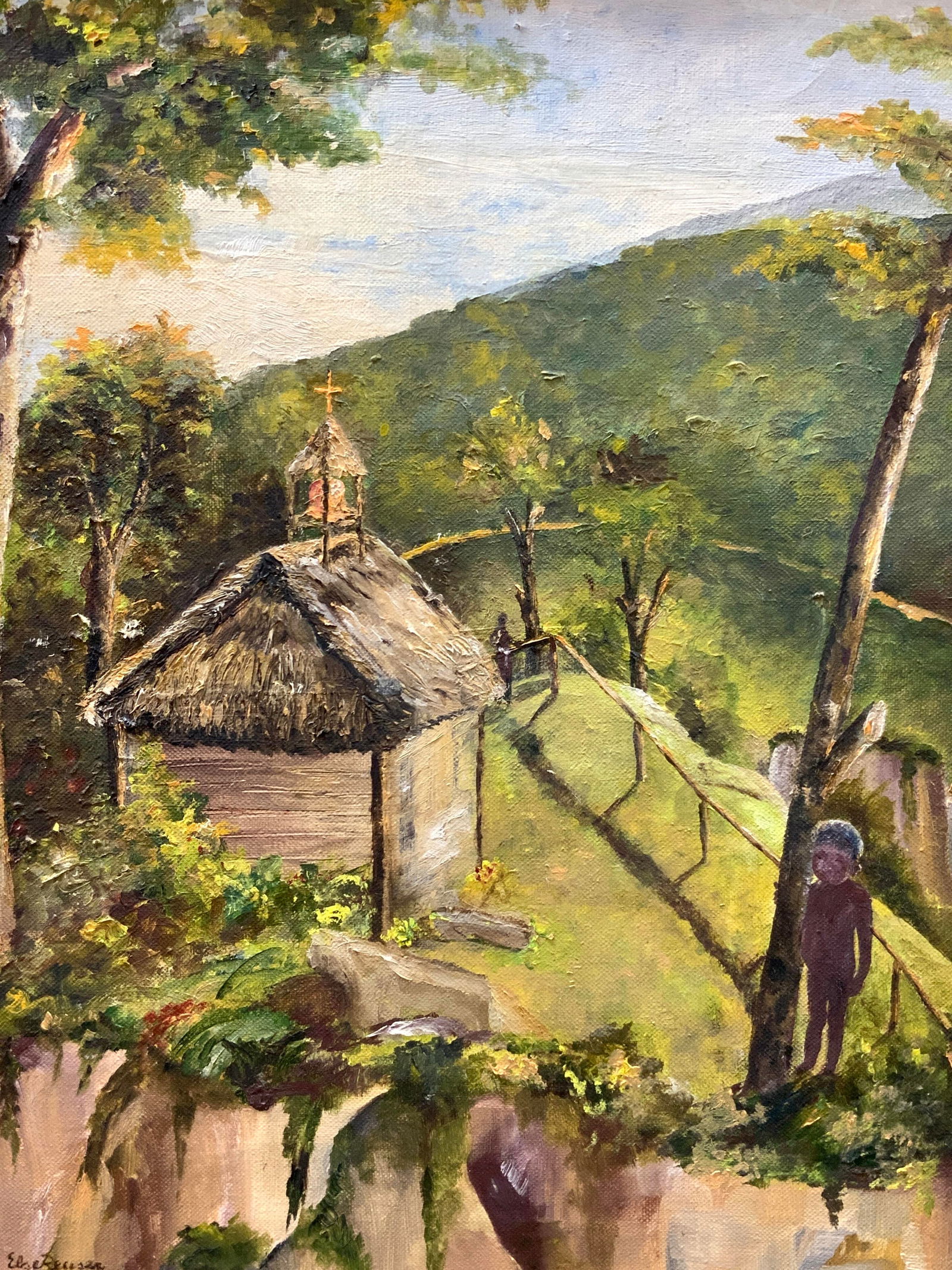 Else Reuser Sgd Landscape W Church Oil Painting (1 of 9)