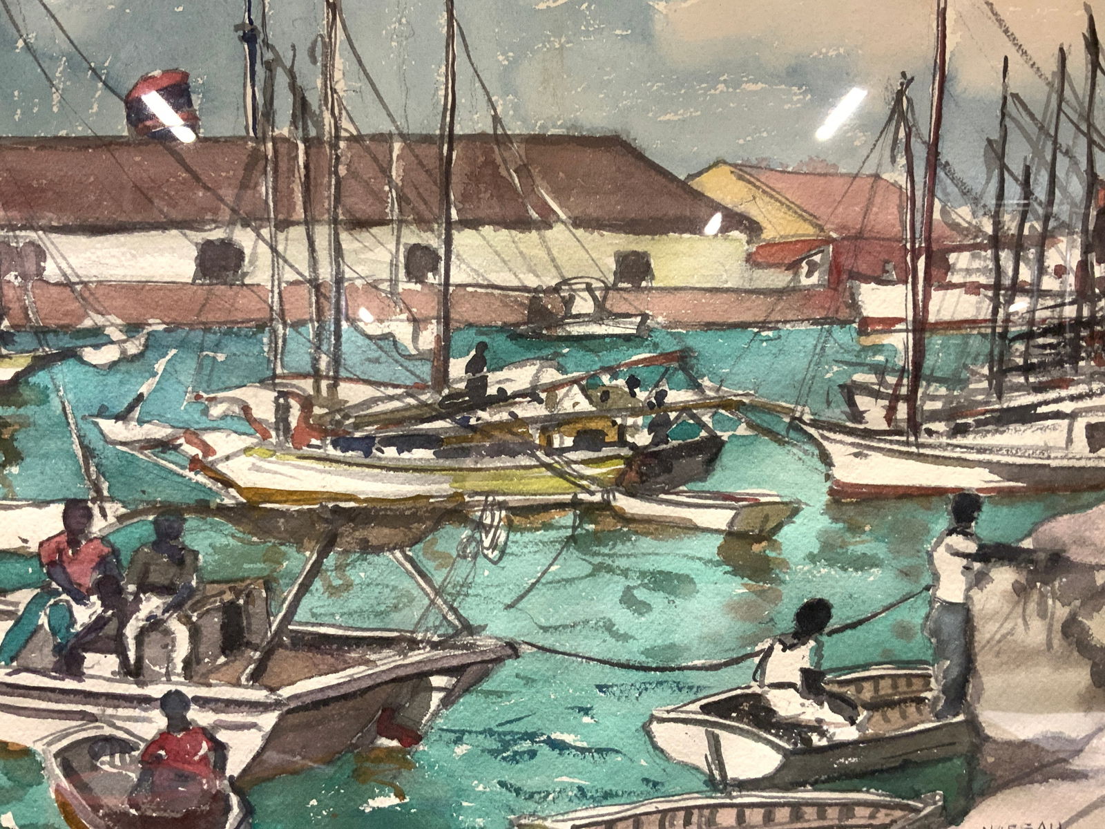 Julius Deblos Signed Nassau Docks Watercolor (1 of 11)