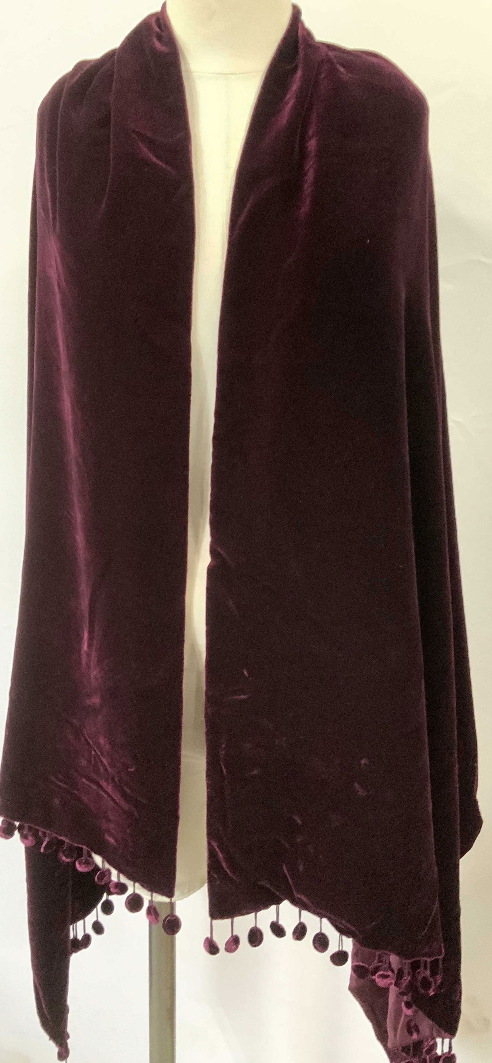 Donna Karen Burgundy Evening Shawl, Silk + Velvet (1 of 8)