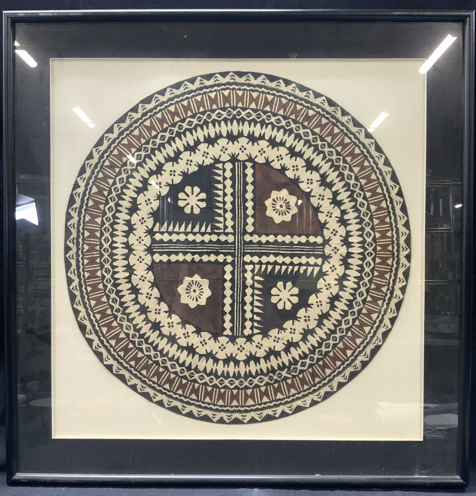 Framed Hand Dyed Fijian Tappa Art Mandala (1 of 9)