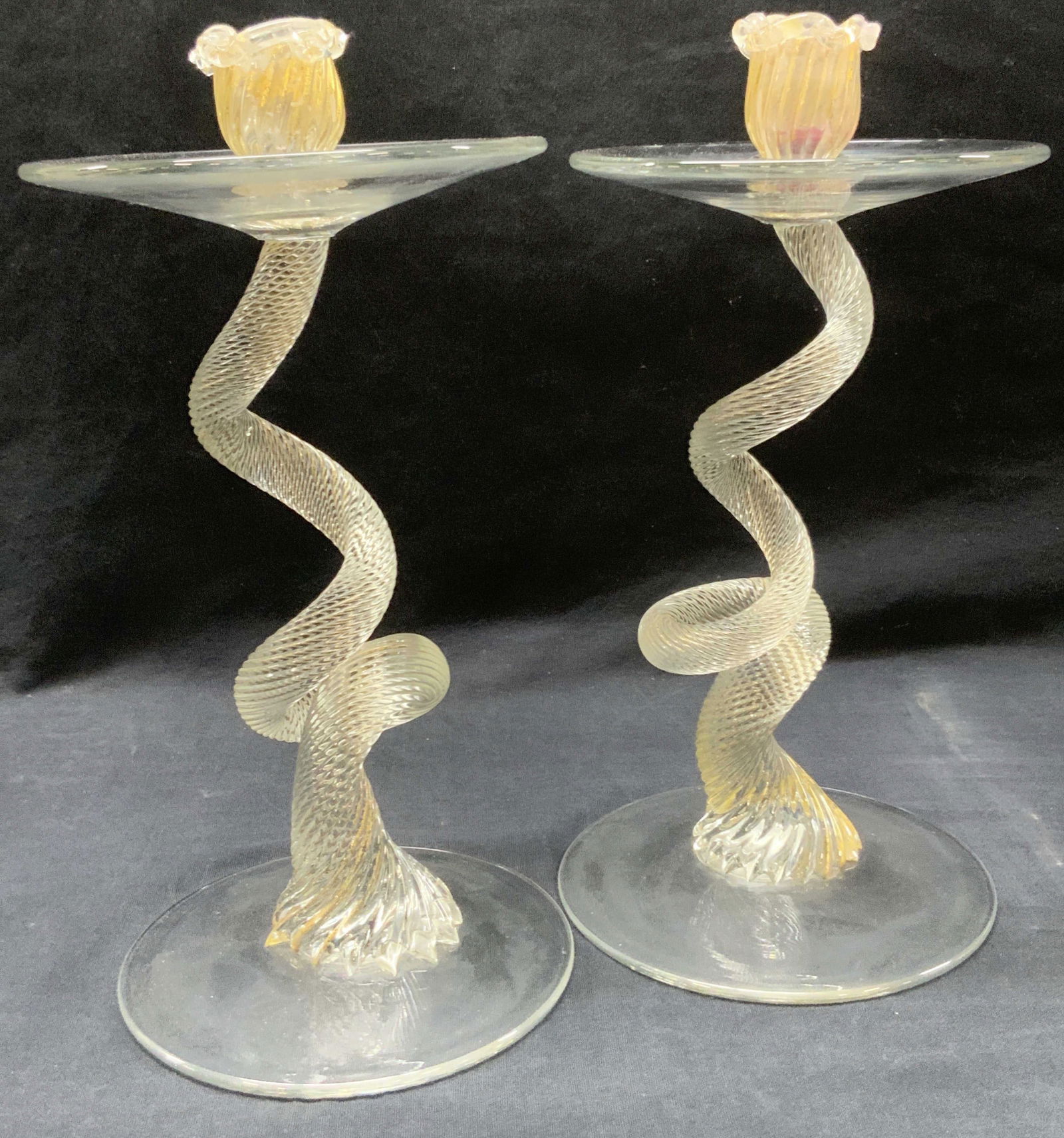 2 Sgnd Murano Hand Blown Crystal Spiral Candle Sticks (1 of 10)
