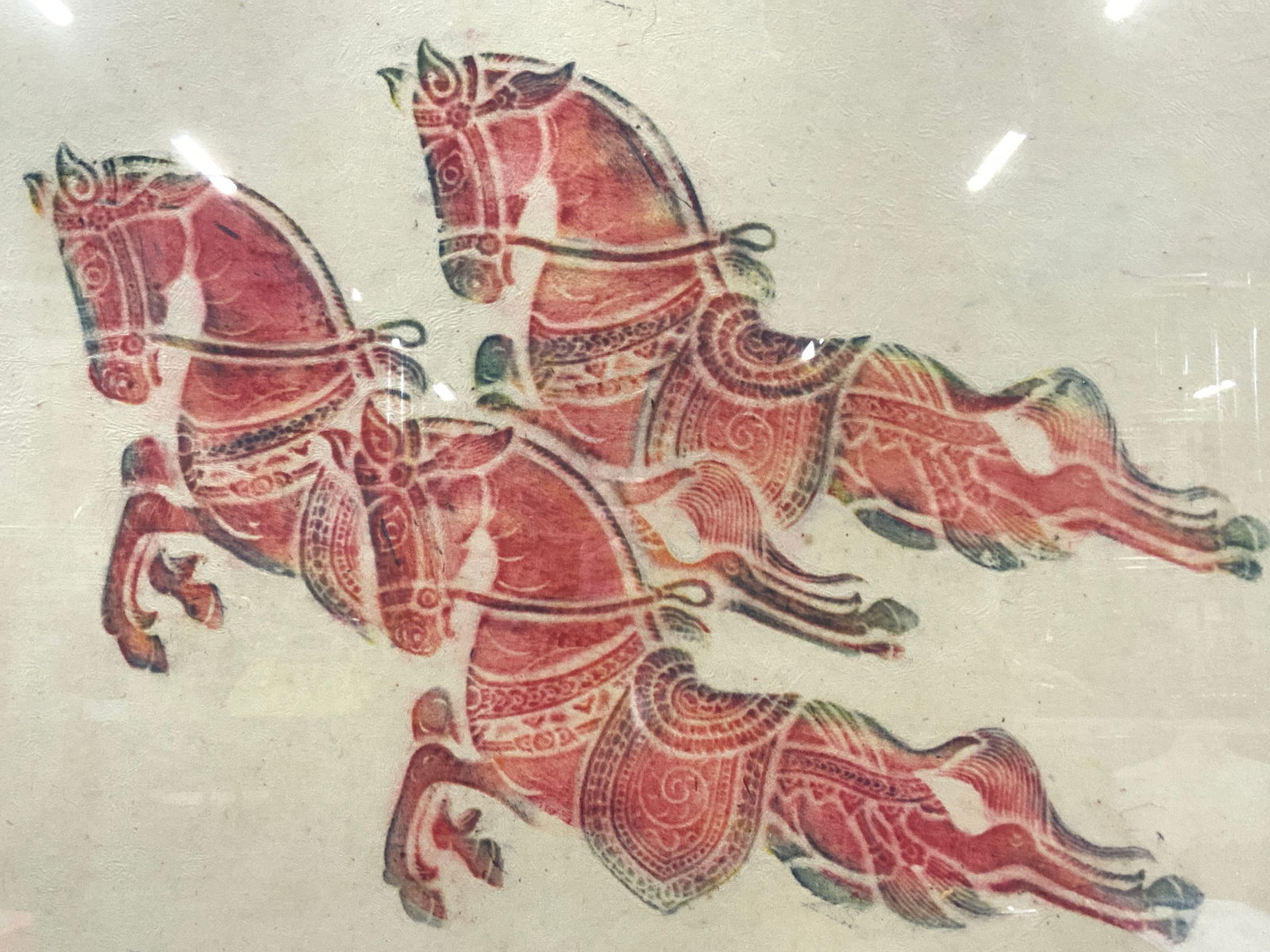 Vintage Red Charcoal Horse Temple Rubbings (1 of 9)