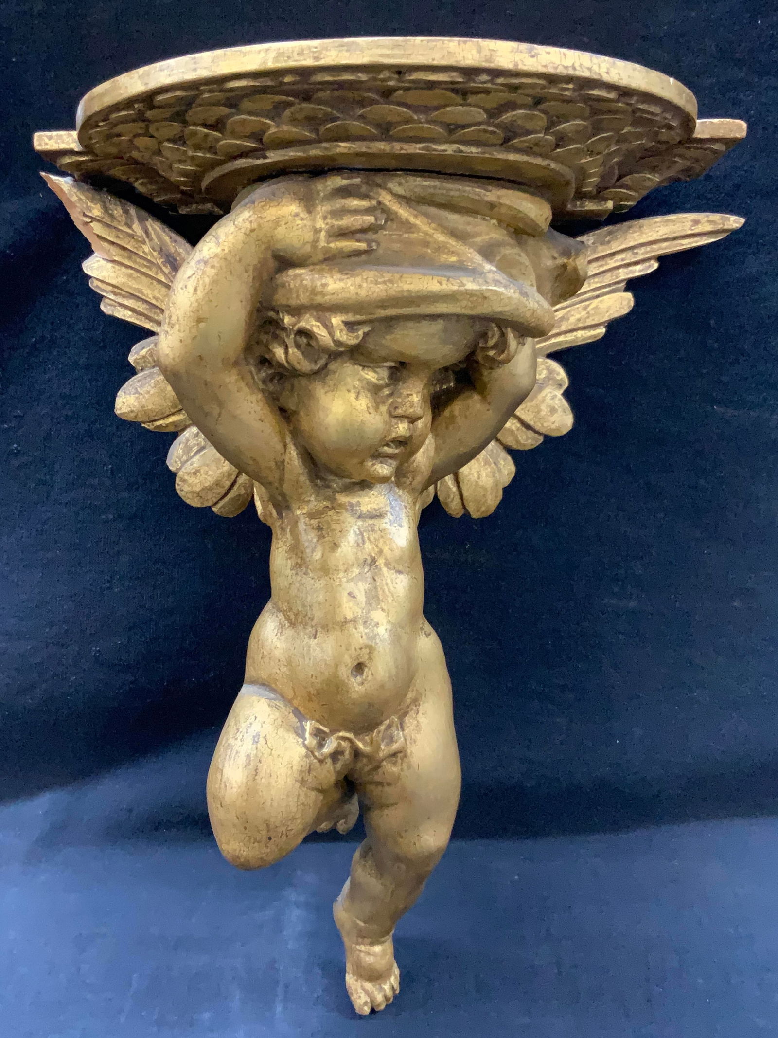 Antique Carved Gilt Wooden Cherub Shelf (1 of 9)