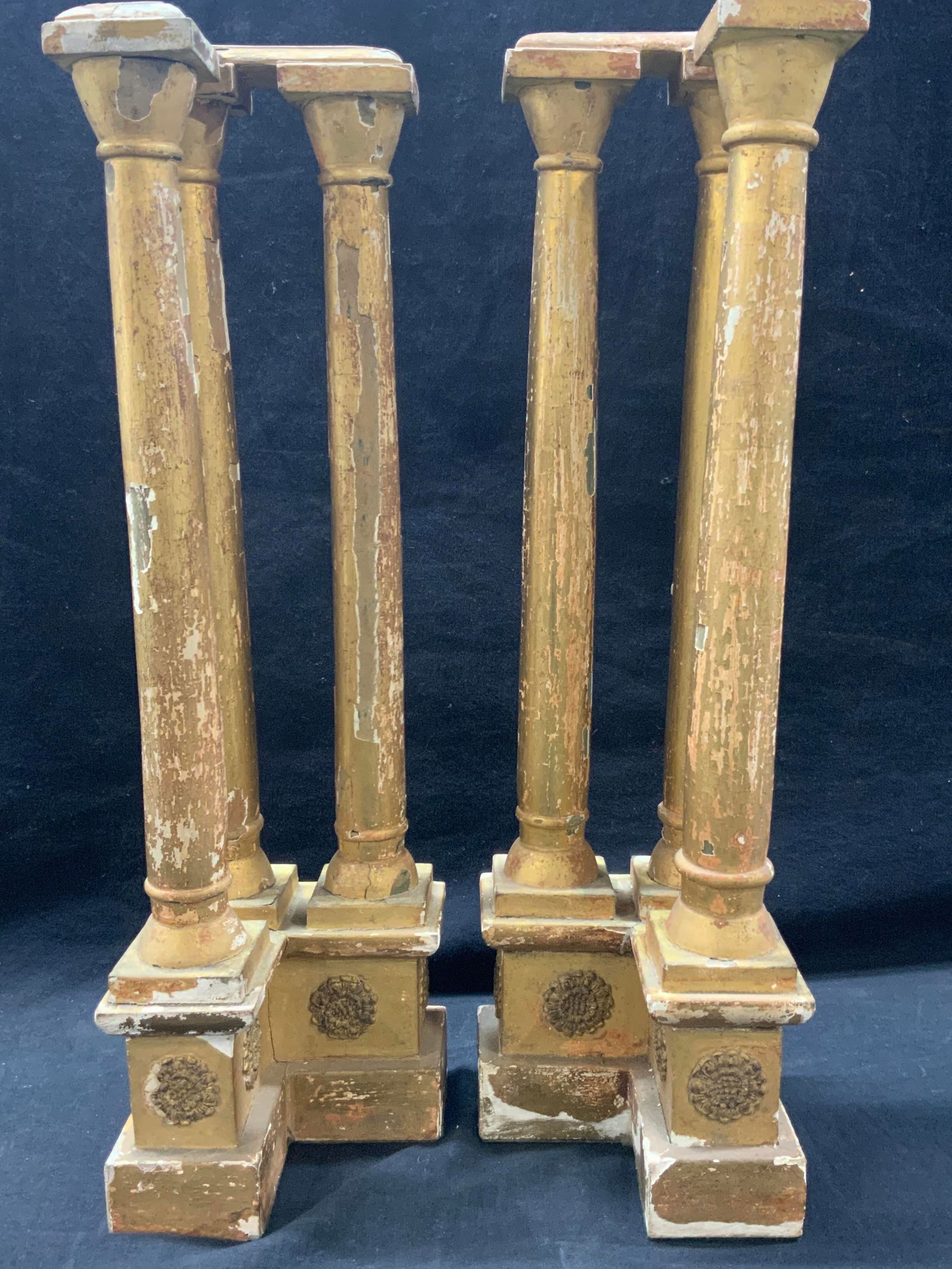 Pr  Antique Gold Leaf Carved Wood Tabletop Columns (1 of 11)