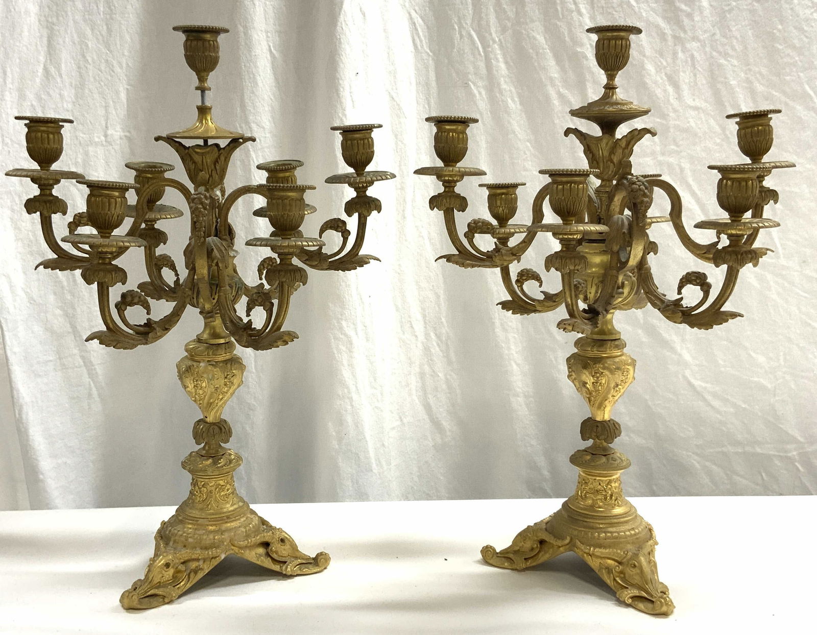 Pr Antique Gilt Bronze Rococo 7 Arm Candelabras (1 of 9)