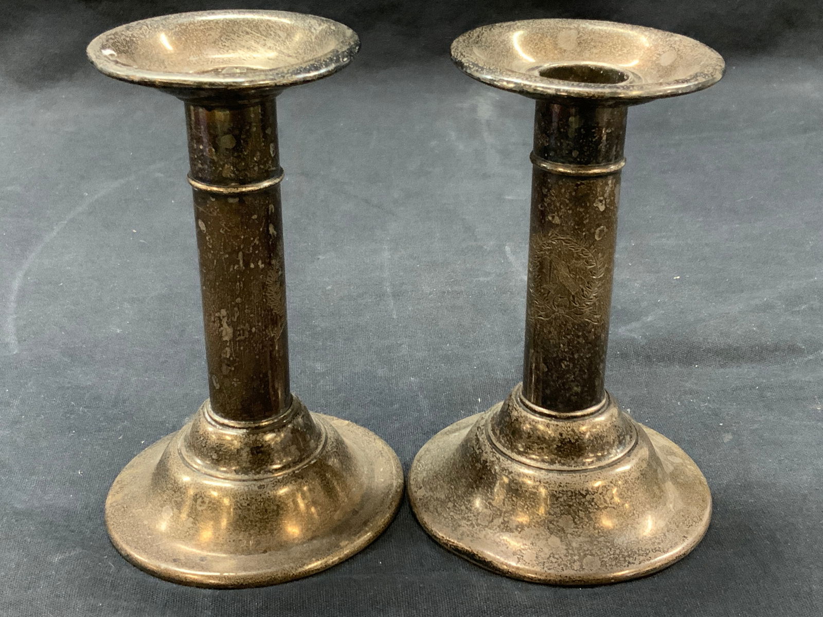 Pr Sterling Silver Stamped Candle Sticks (1 of 7)