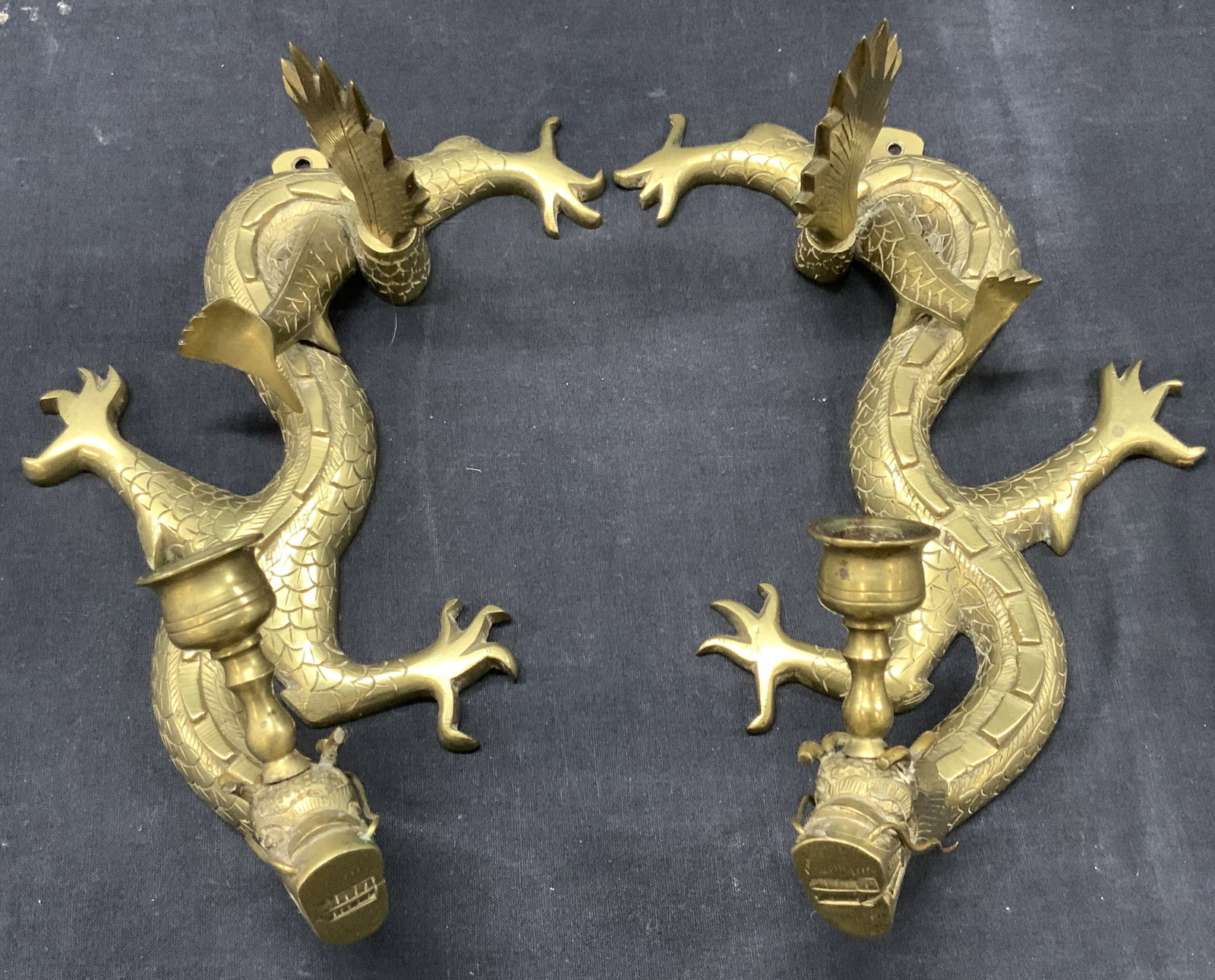 Vintage Pair Brass Dragon Wall Candlestick (1 of 8)