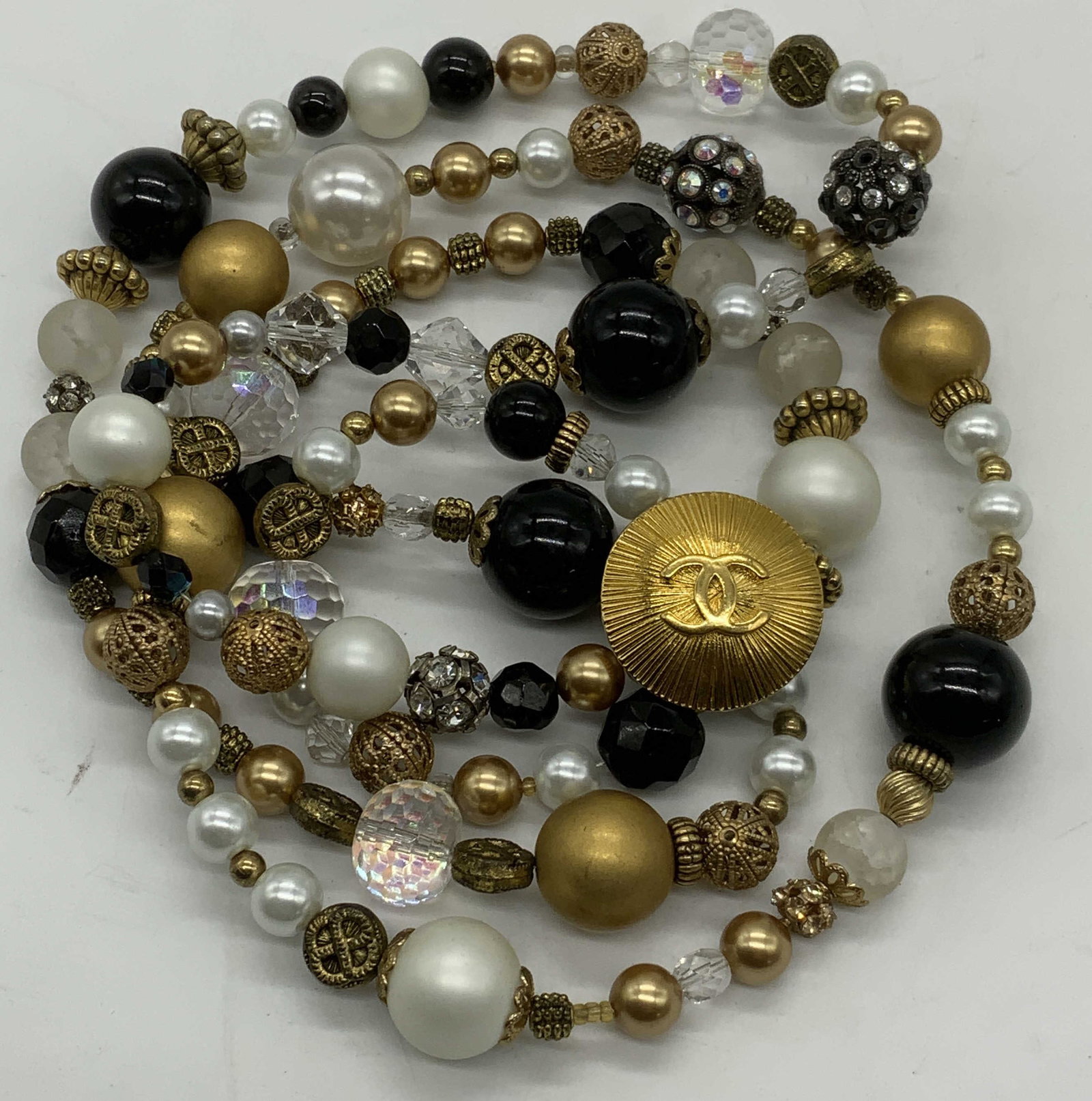 CHANEL Gold Tone Pearlescent Bead Necklace (1 of 8)
