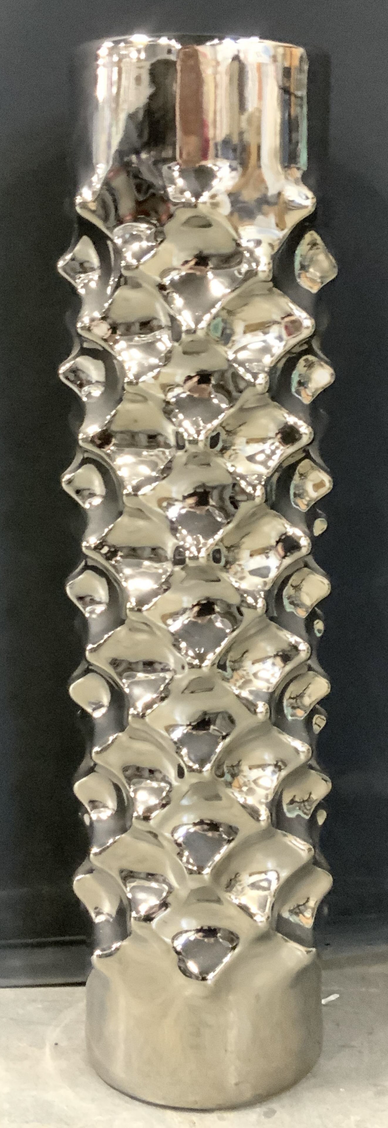 MCM Style Silver Ceramic Vessel, 22.5 in. tall (1 of 7)