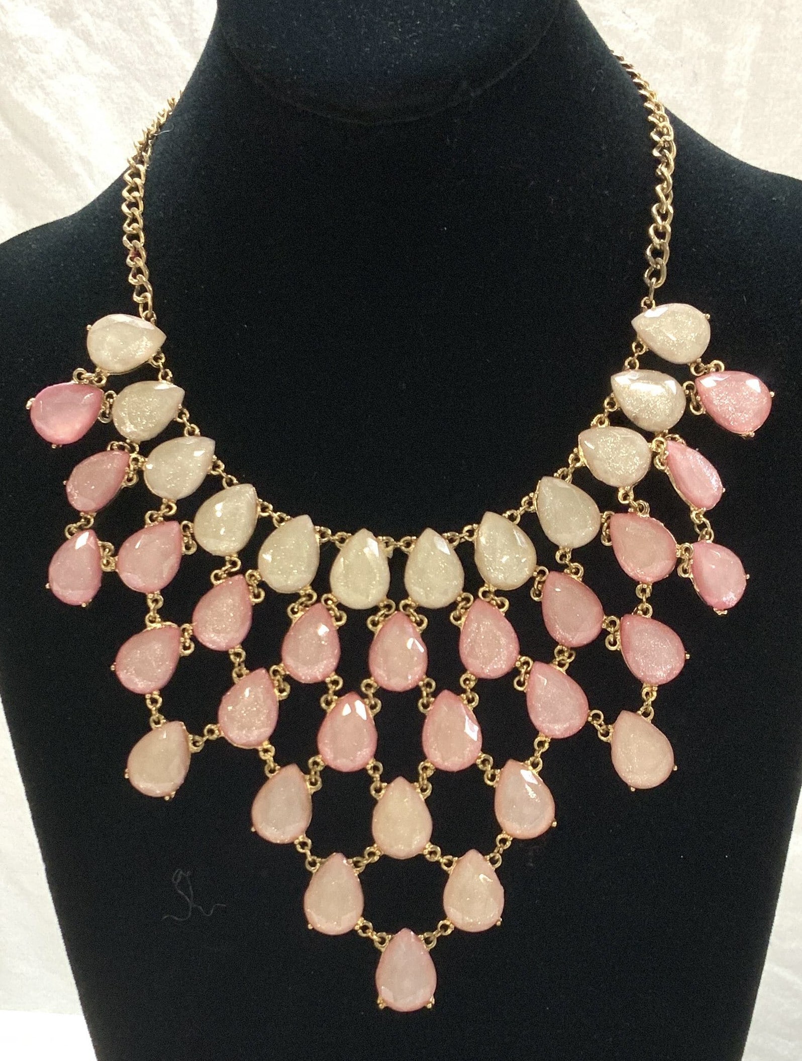 Pink Faceted Tear Drop Bead Bib Necklace (1 of 6)