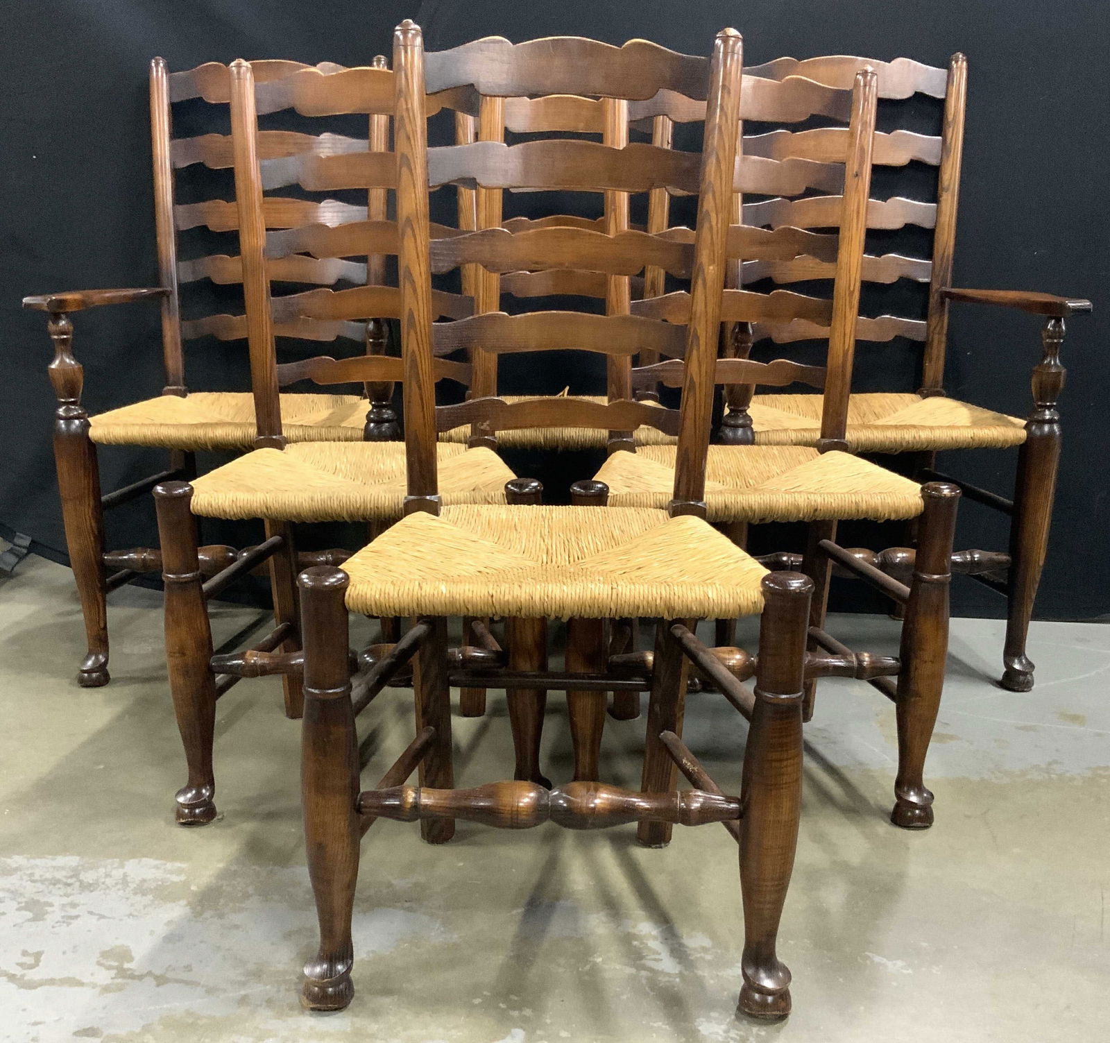 6 English Oak Elm Rushwork Country Dining Chairs (1 of 11)