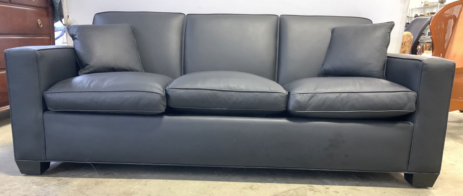 Footed Leather Sofa W 2 Pillows Black (1 of 8)