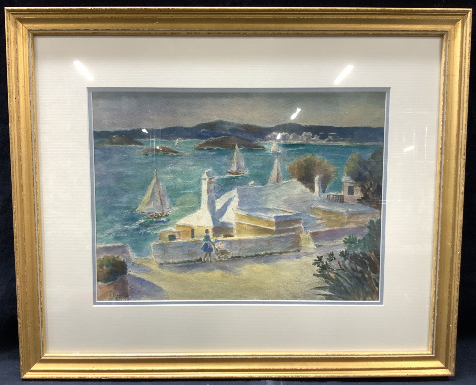 E. Lillian Bell Signed Watercolor Seascape, 1943 (1 of 12)