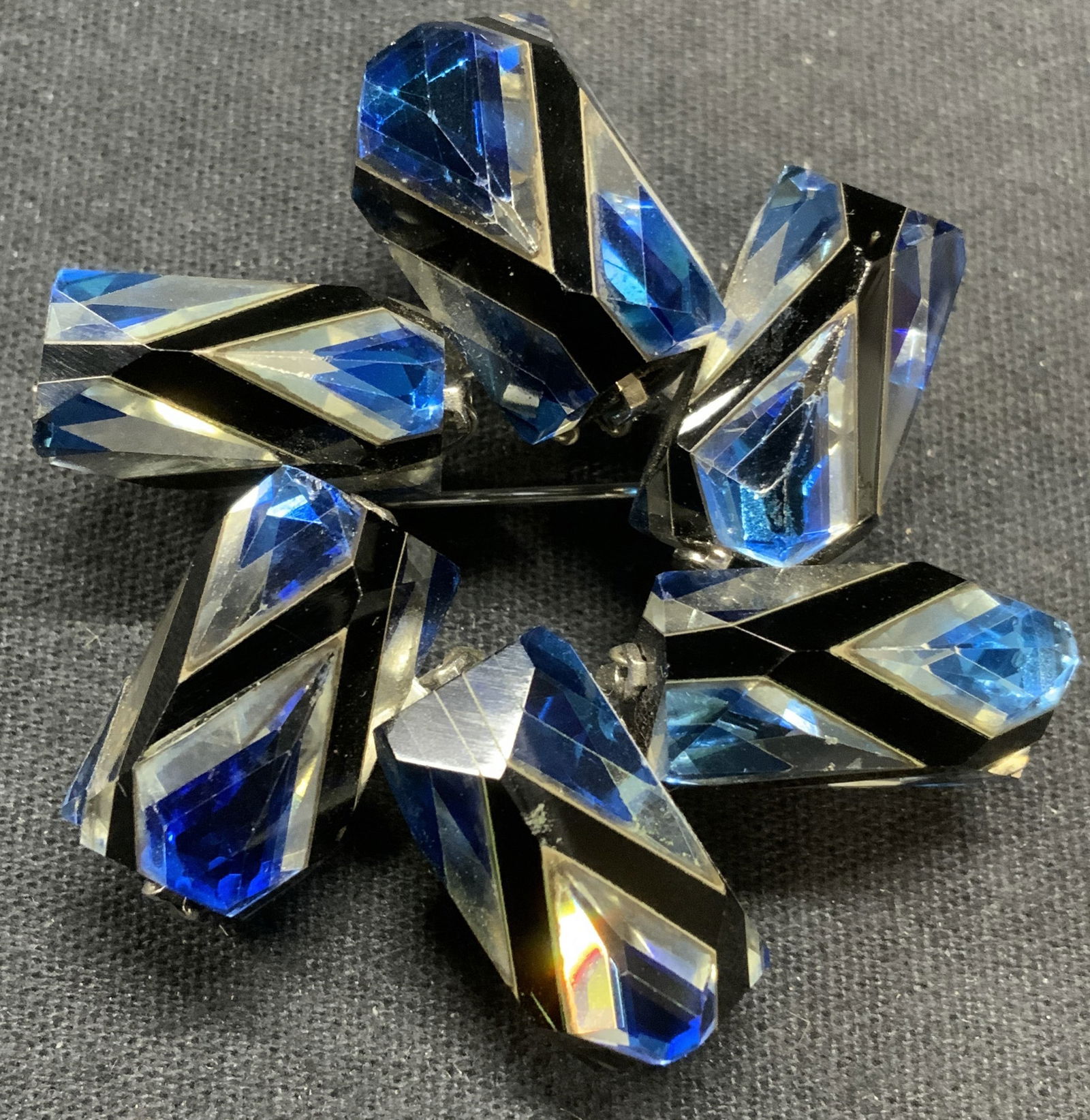 Vintage VENDOME Blue Stripe Flower Brooch (1 of 6)