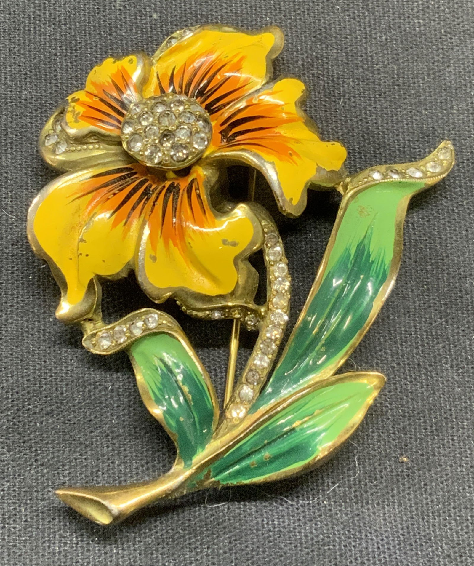 REJA Gold Pl Enameled Crystal Flower Brooch (1 of 7)