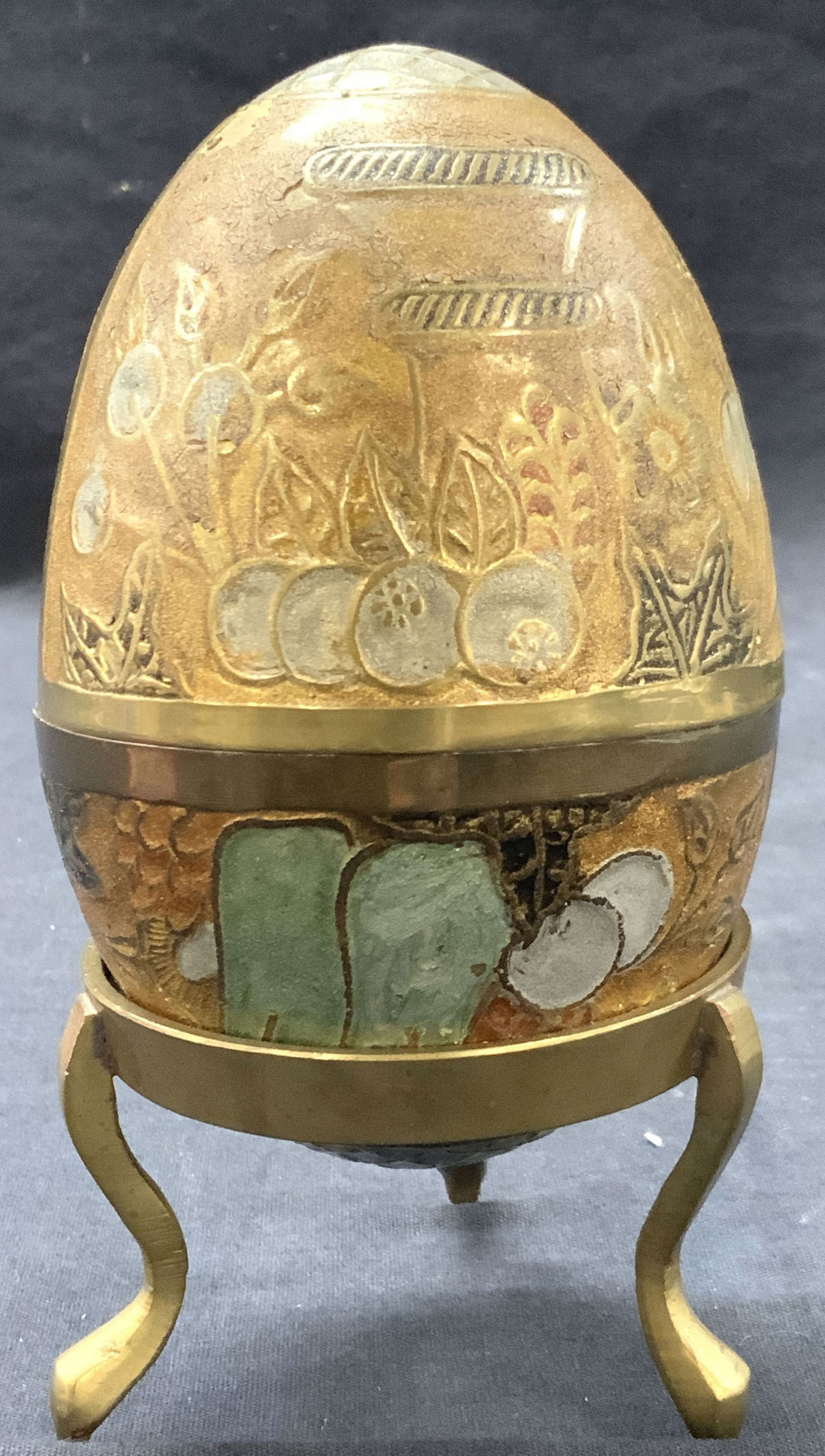 Vntg Brass Cloisonne Enamel Egg W Stand, India (1 of 13)