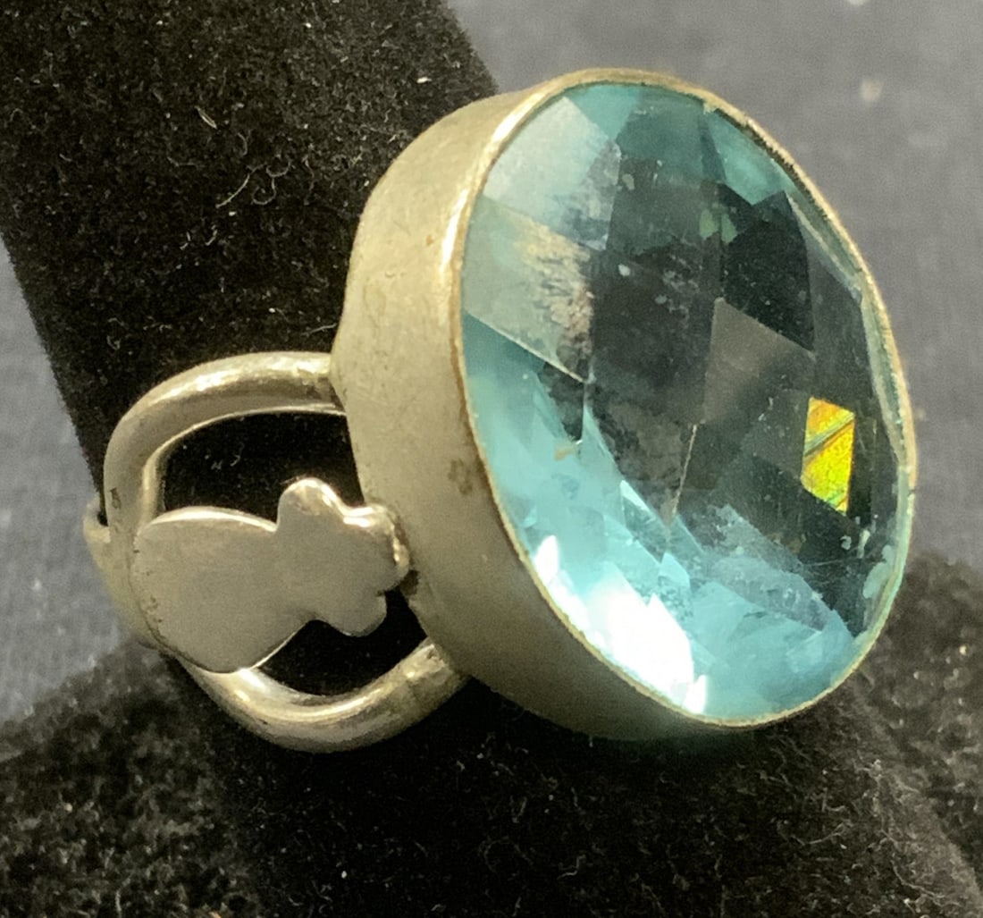 Vintage Sterling Silver & Aqua Glass Ring (1 of 6)