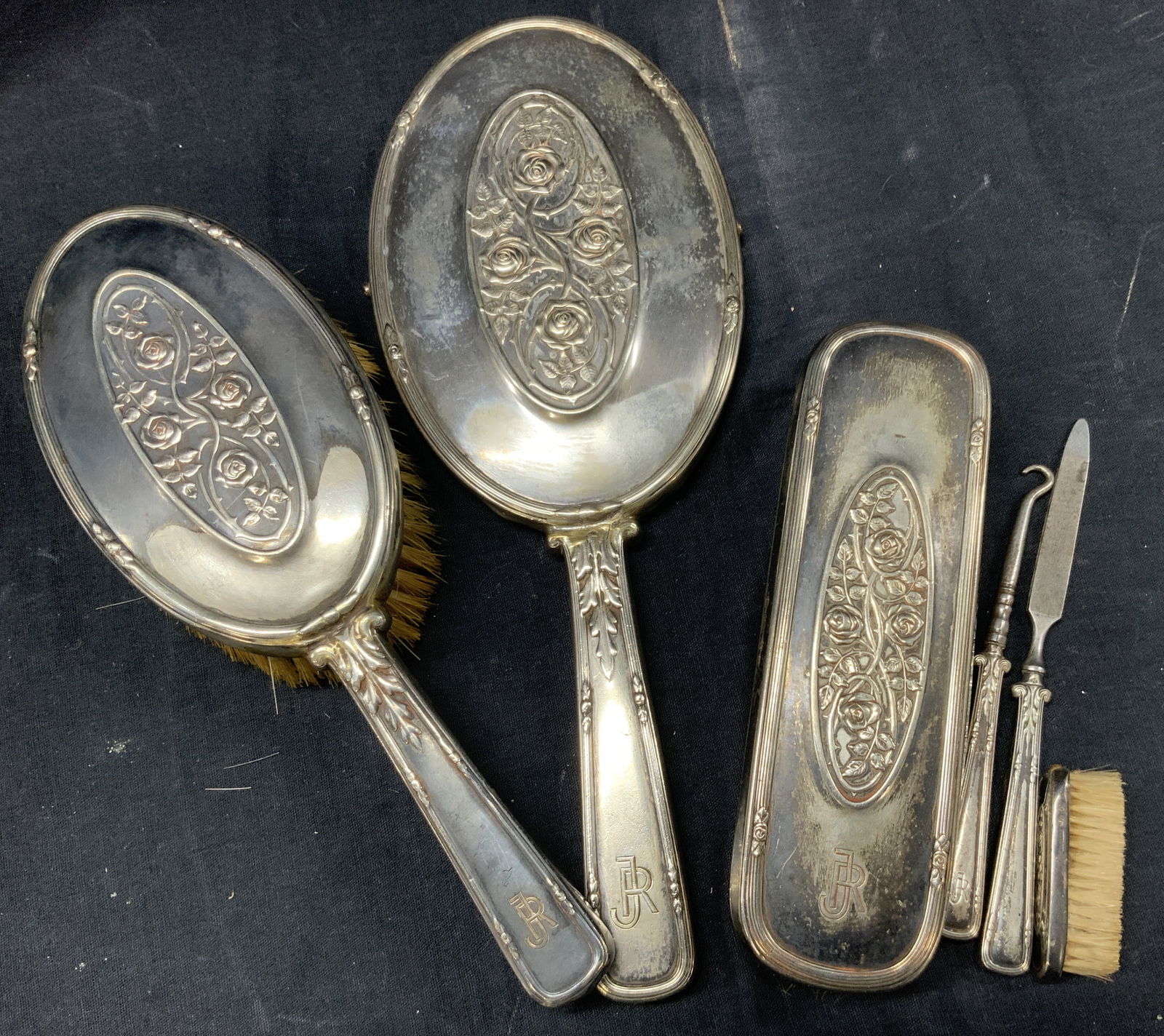 Set 6 Antique Silver Plated Vanity Set (1 of 13)