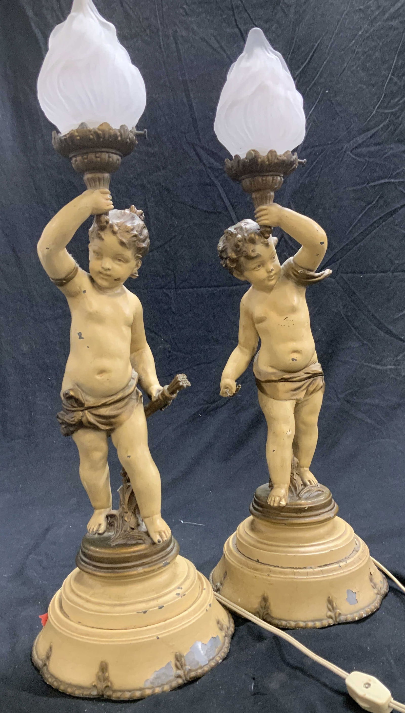 Antq Pr Cherub Torchere Figural Lamps Paris 1ft9in (1 of 14)